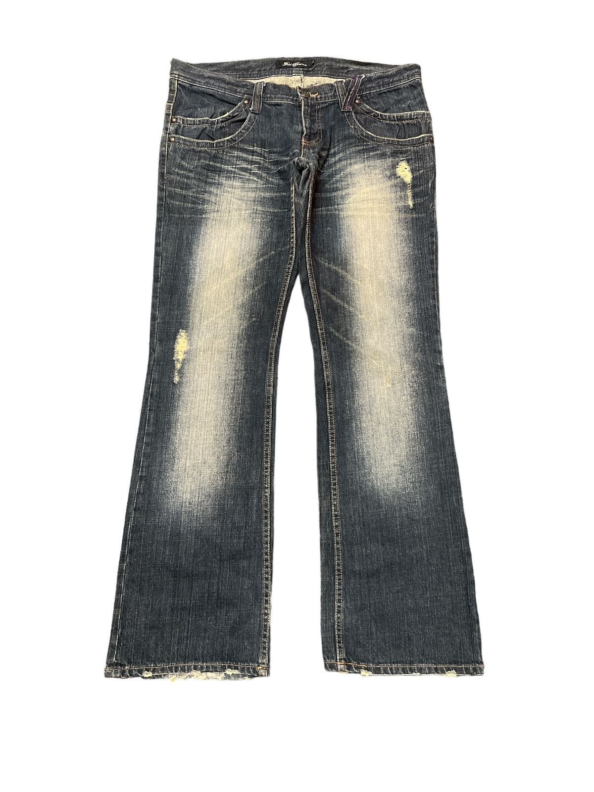 Japanese Brand × Vintage FLARED💥ROOT THREE DISTRESSED DENIM PANT Size US 34 / EU 50 - 1 Thumbnail