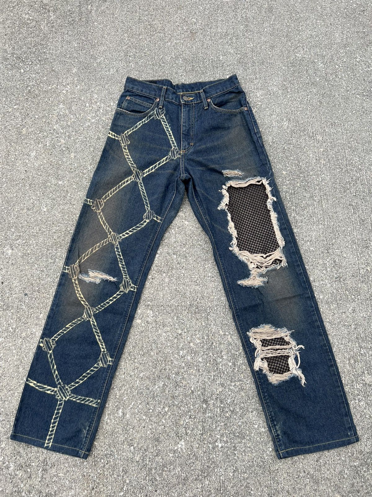 Lee Vintage Lee Japan Distressed Mesh Patchwork Denim Size US 29 - 1 Thumbnail