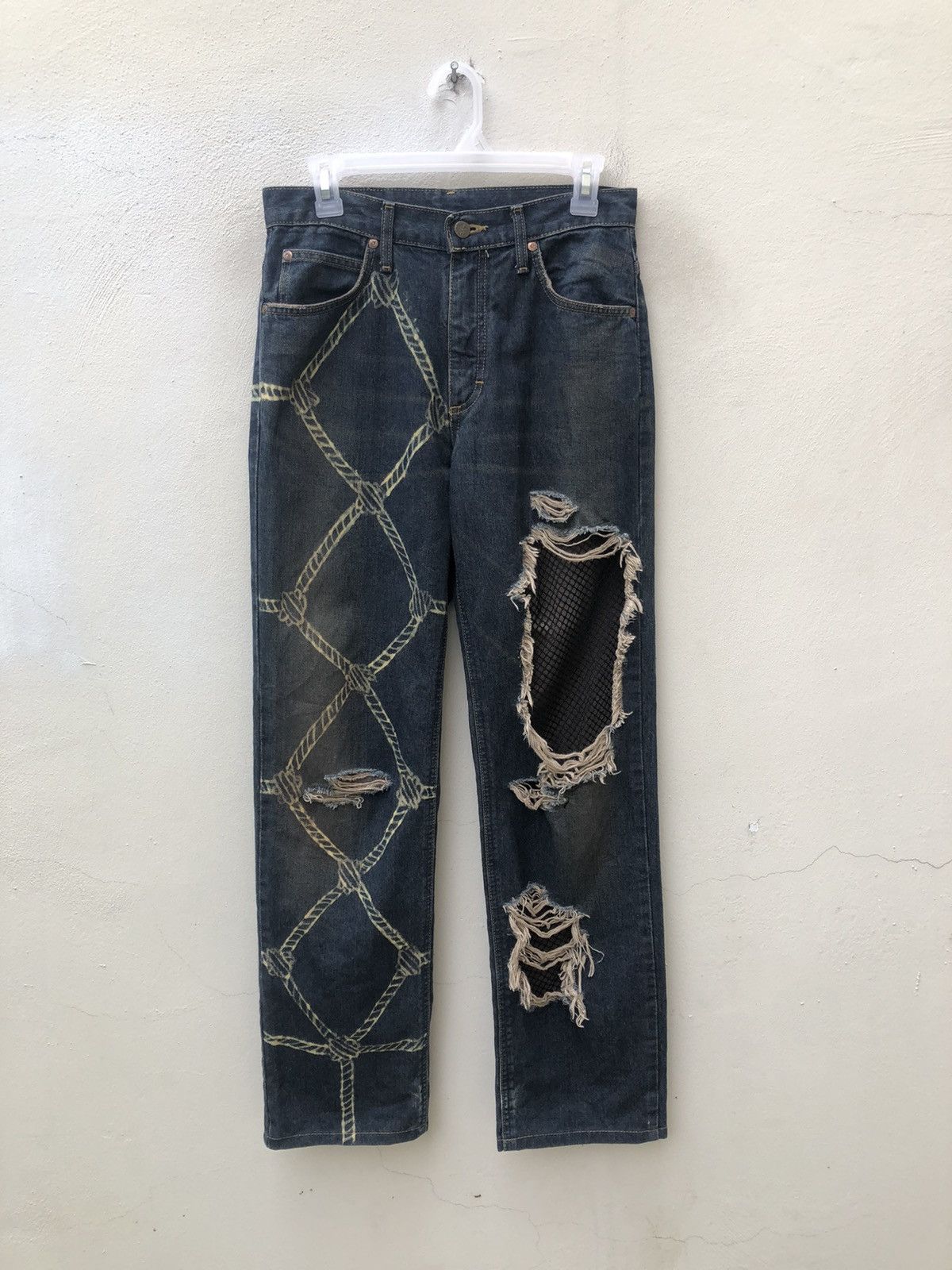 Lee Vintage Lee Japan Distressed Mesh Patchwork Denim Size US 29 - 6 Thumbnail