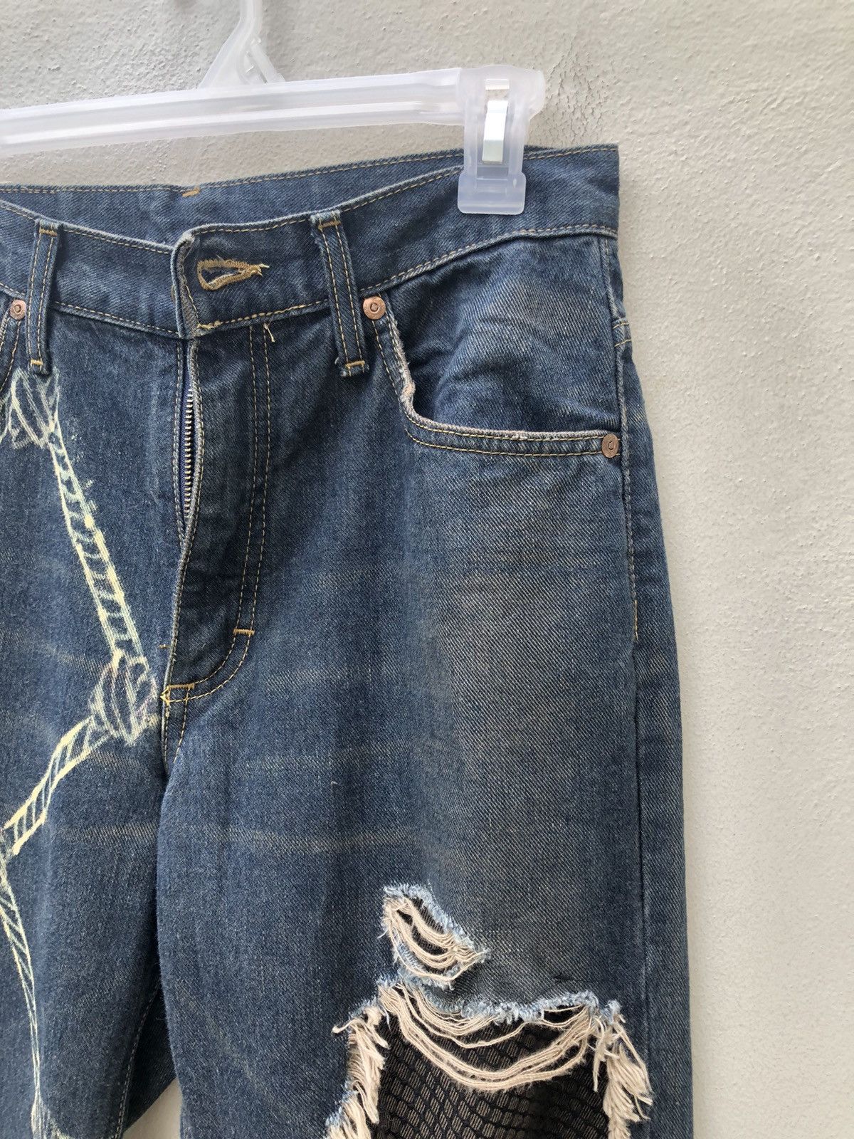 Lee Vintage Lee Japan Distressed Mesh Patchwork Denim Size US 29 - 11 Thumbnail