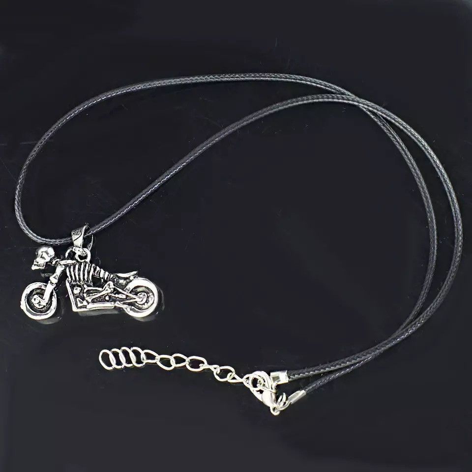 Jewelry Skeleton Motorcycle Stainless Steel leather chain Necklace Size ONE SIZE - 3 Thumbnail