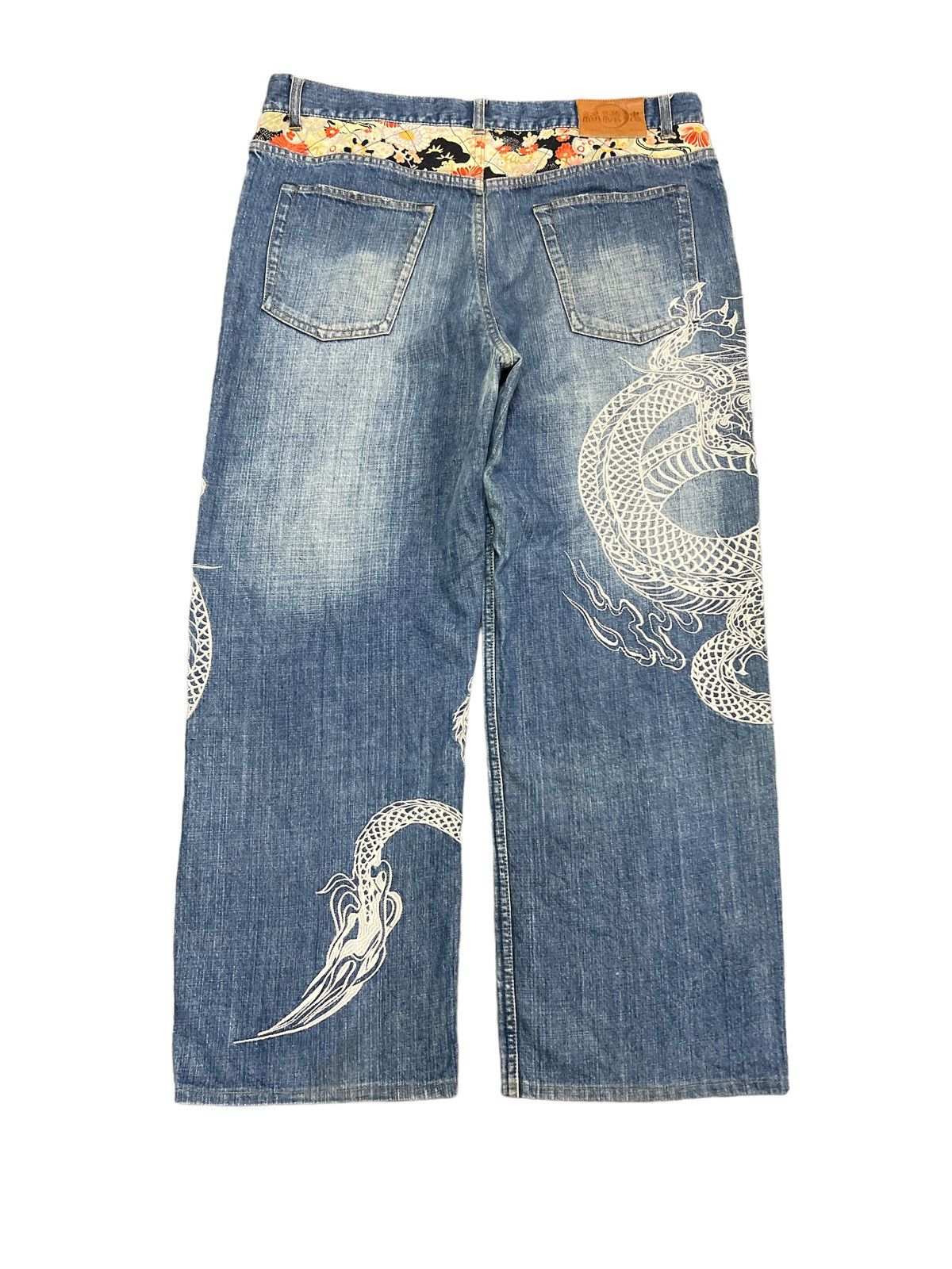 Dragonfly × Japanese Brand BAGGY💥EMBROIDERY MAFIA DOUBLE DRAGON DENIM PANT Size US 37 - 7 Thumbnail