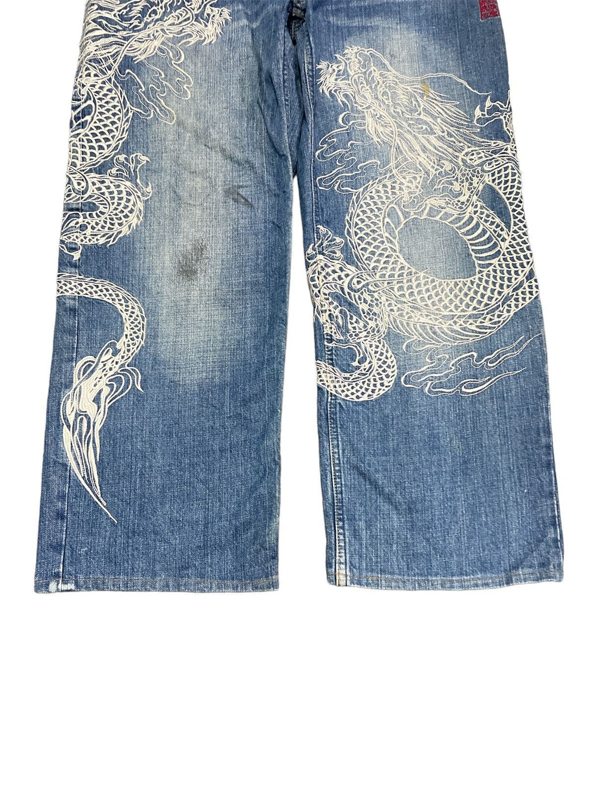 Dragonfly × Japanese Brand BAGGY💥EMBROIDERY MAFIA DOUBLE DRAGON DENIM PANT Size US 37 - 4 Thumbnail