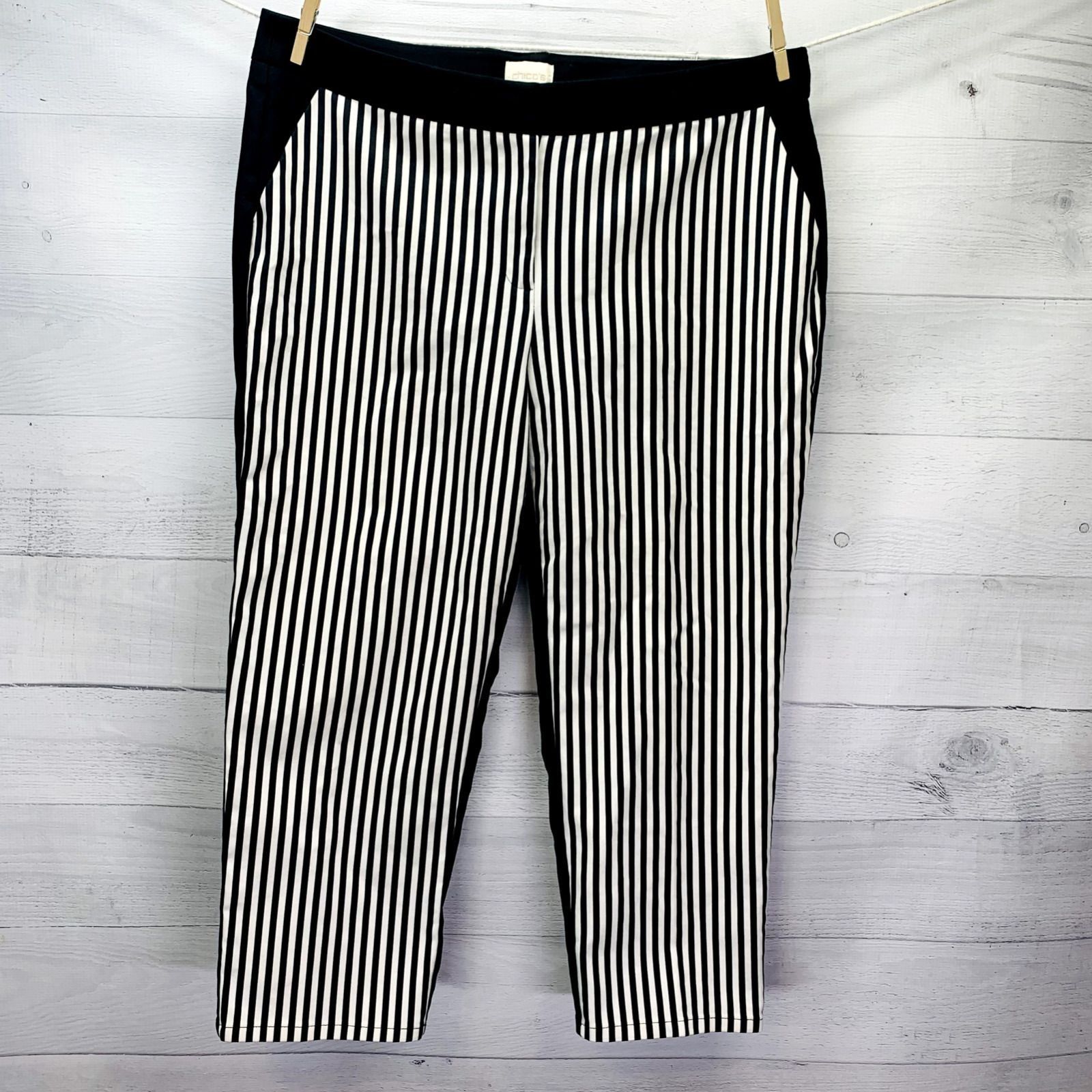 Chicos Chicos Stripe Skimmer Crop Pants Black White Stretch Grailed