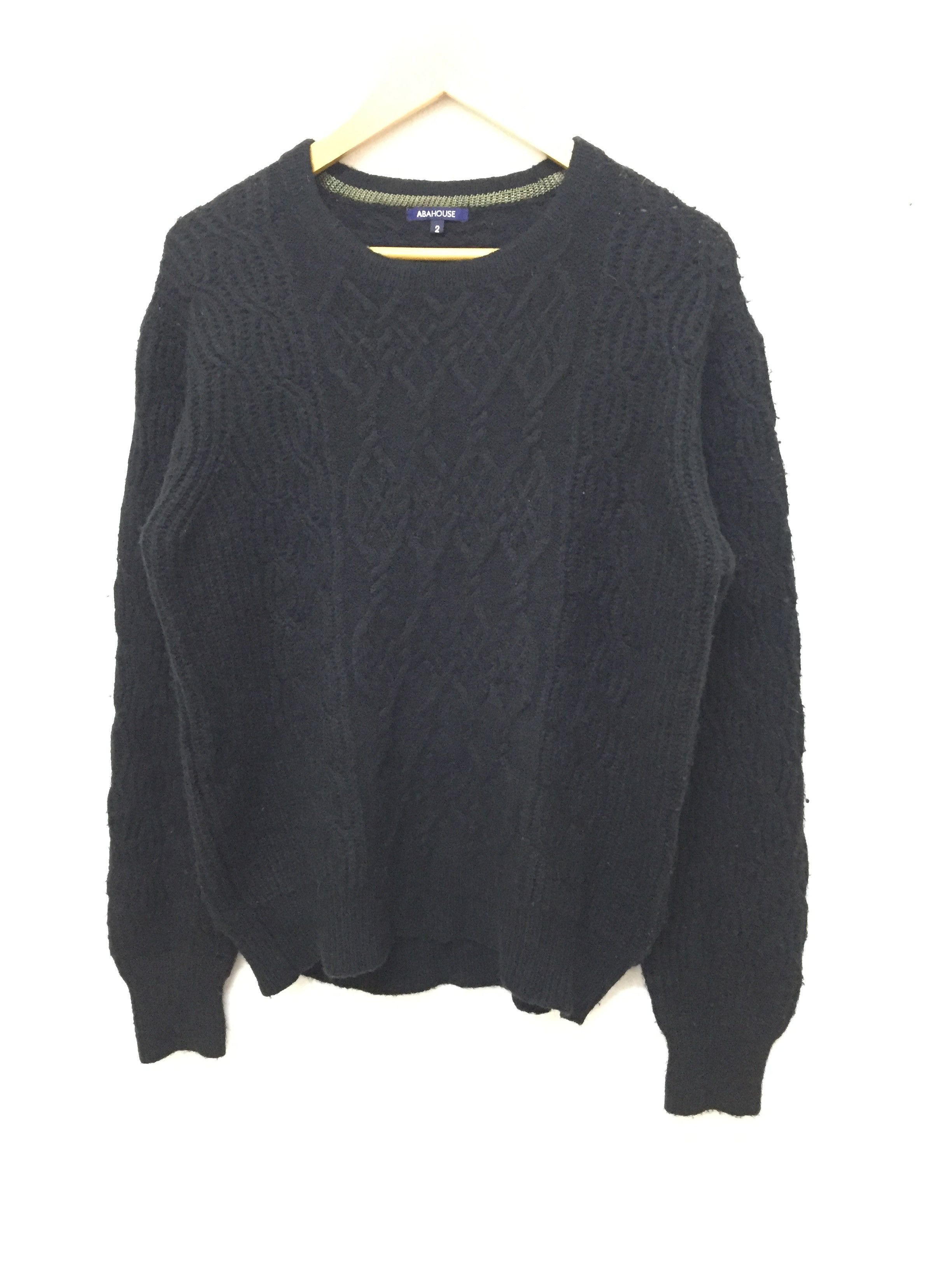 image of VTG Abahouse Mix Wool Cable Knit Sweatshirt in Black, Men's (Size Medium)