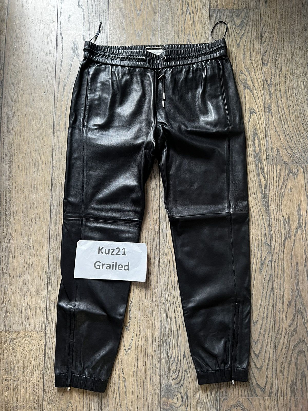 image of Saint Laurent Paris Saint Laurent Leather Sweatpants In Lambskin in Black, Men's (Size 36)