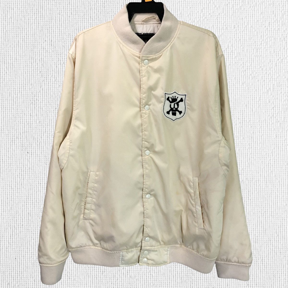 image of Stussy Embroidered Spell Out Zipper Jacket in Cream/Cream, Men's (Size Large)