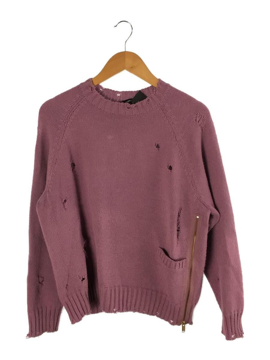 image of Undercover Distressed Boxy Zip Knit Sweater in Pink, Men's (Size Medium)