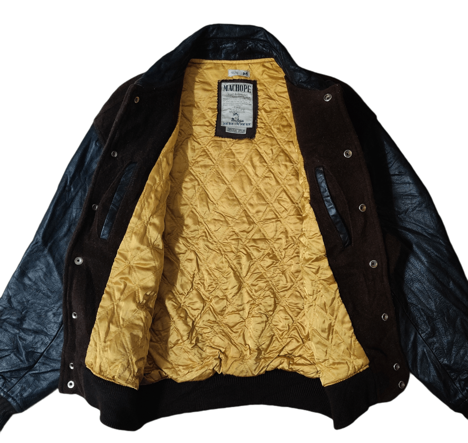 Japanese Brand Vintage Machope Wool Bomber Jacket Leather Sleeve Size US L / EU 52-54 / 3 - 8 Thumbnail