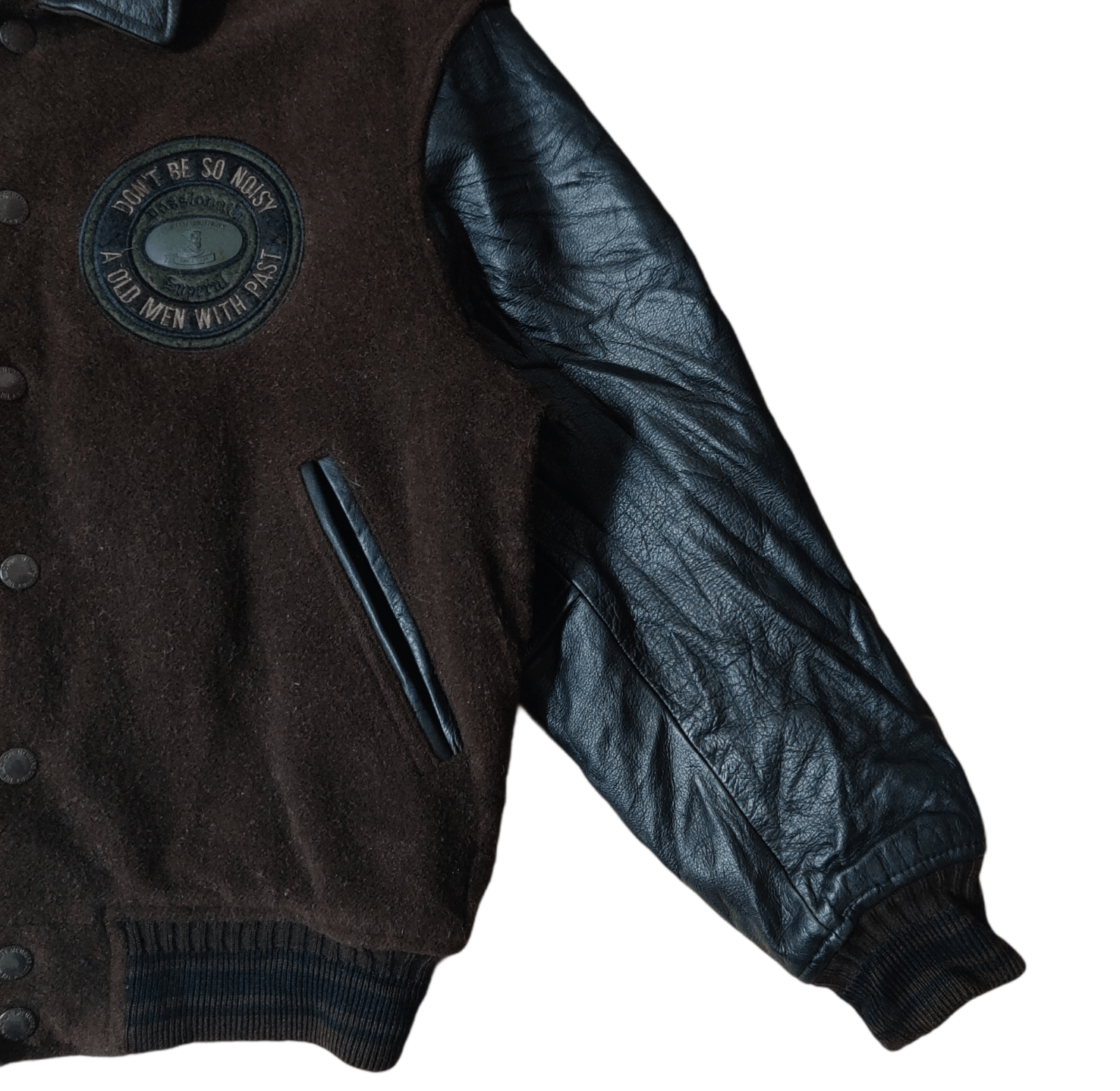 Japanese Brand Vintage Machope Wool Bomber Jacket Leather Sleeve Size US L / EU 52-54 / 3 - 7 Thumbnail