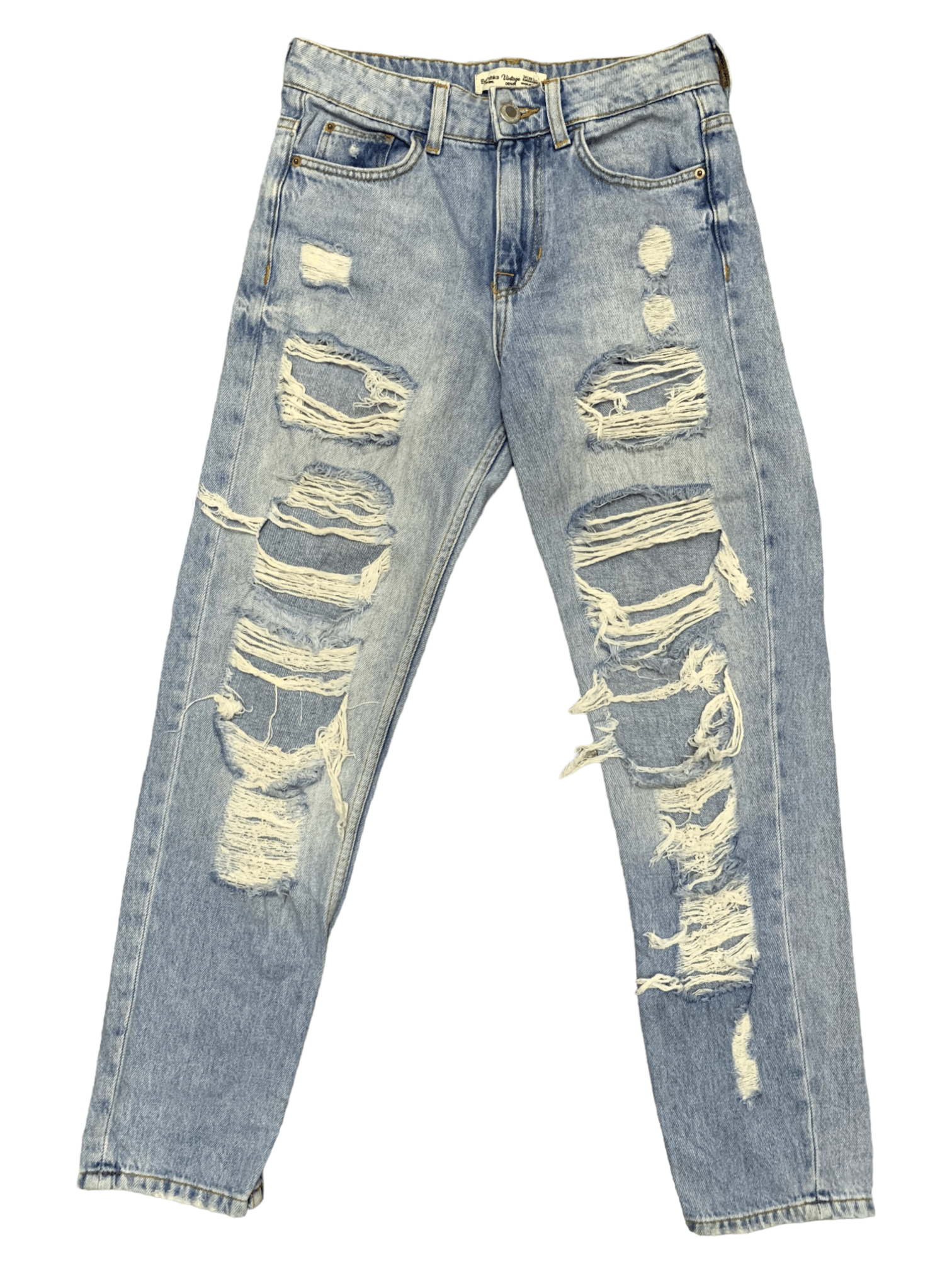 image of Need Gone Vintage Bershka Cigarette Destroyed Blue Jeans, Women's (Size 27)
