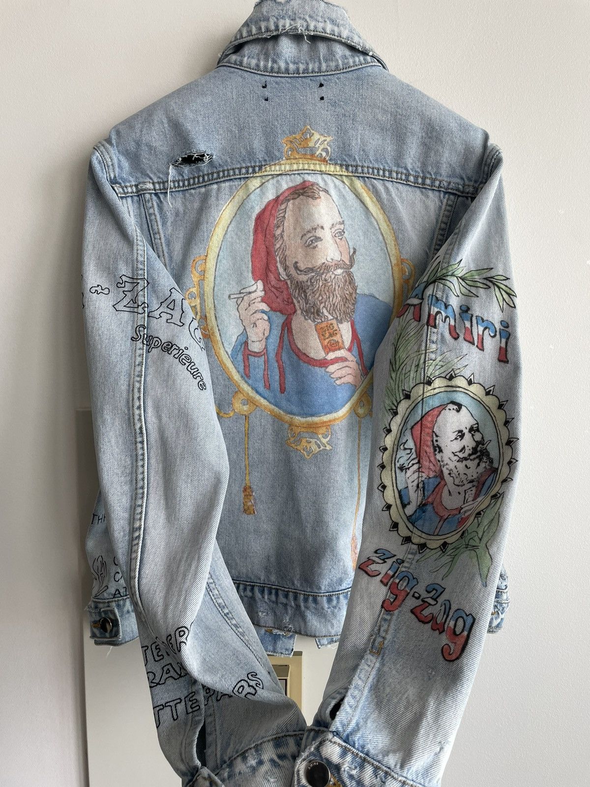 image of Amiri $1,900 Value Runway Limited Zig Zag Denim Trucker Jacket, Women's (Size XL)