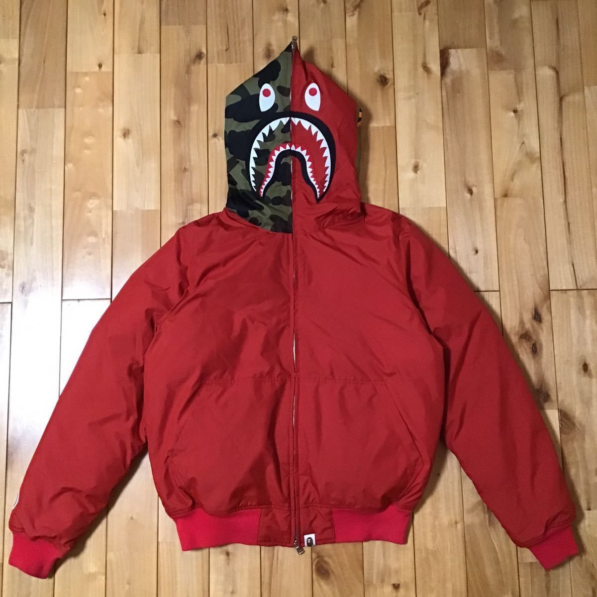 Bape shark hoodie Down jacket red BAPE camo a bathing ape | Grailed