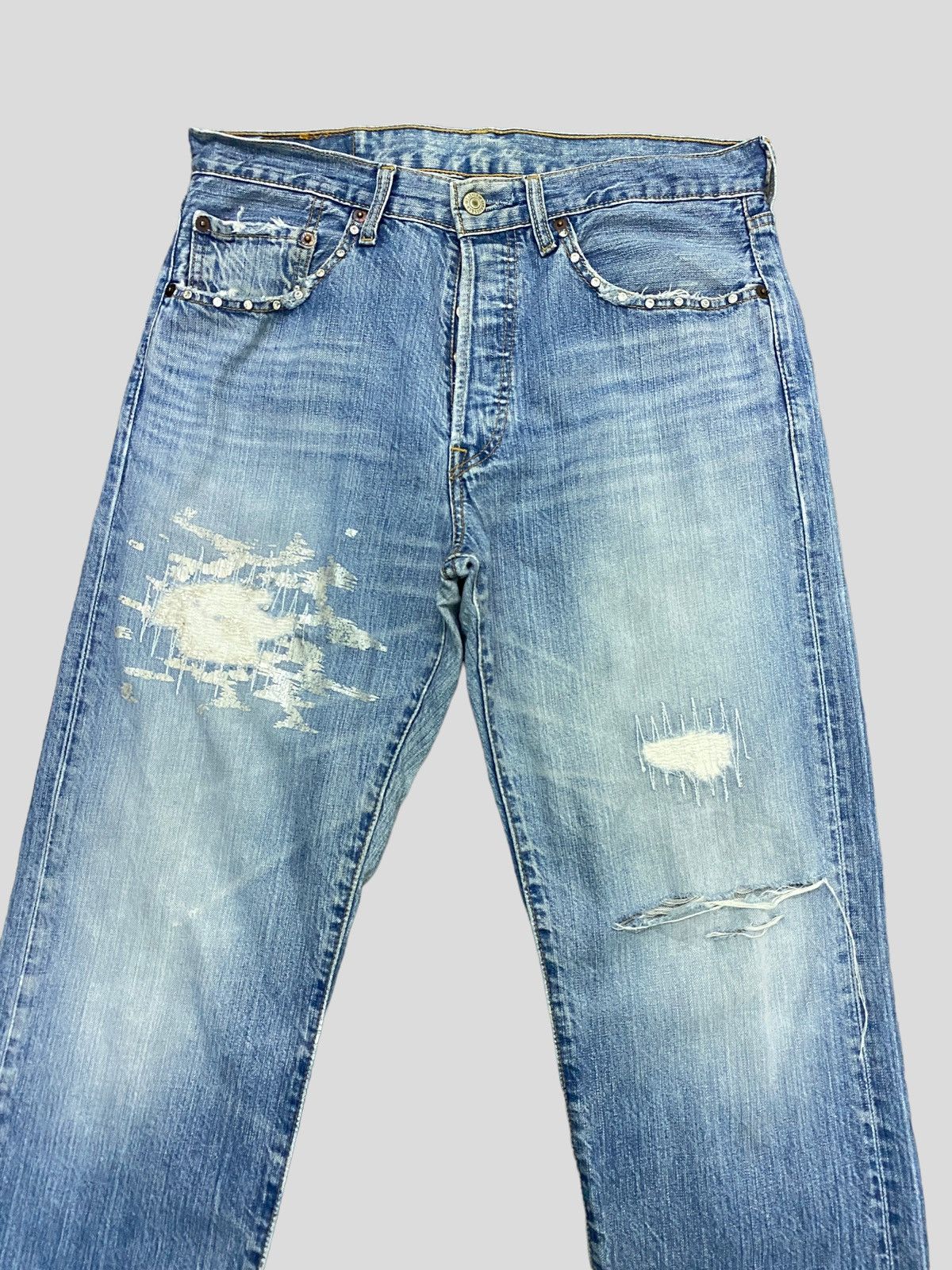 Levi's Vintage Levi's 501 Distressed Stud Ripped Denim Size US 30 / EU 46 - 2 Thumbnail