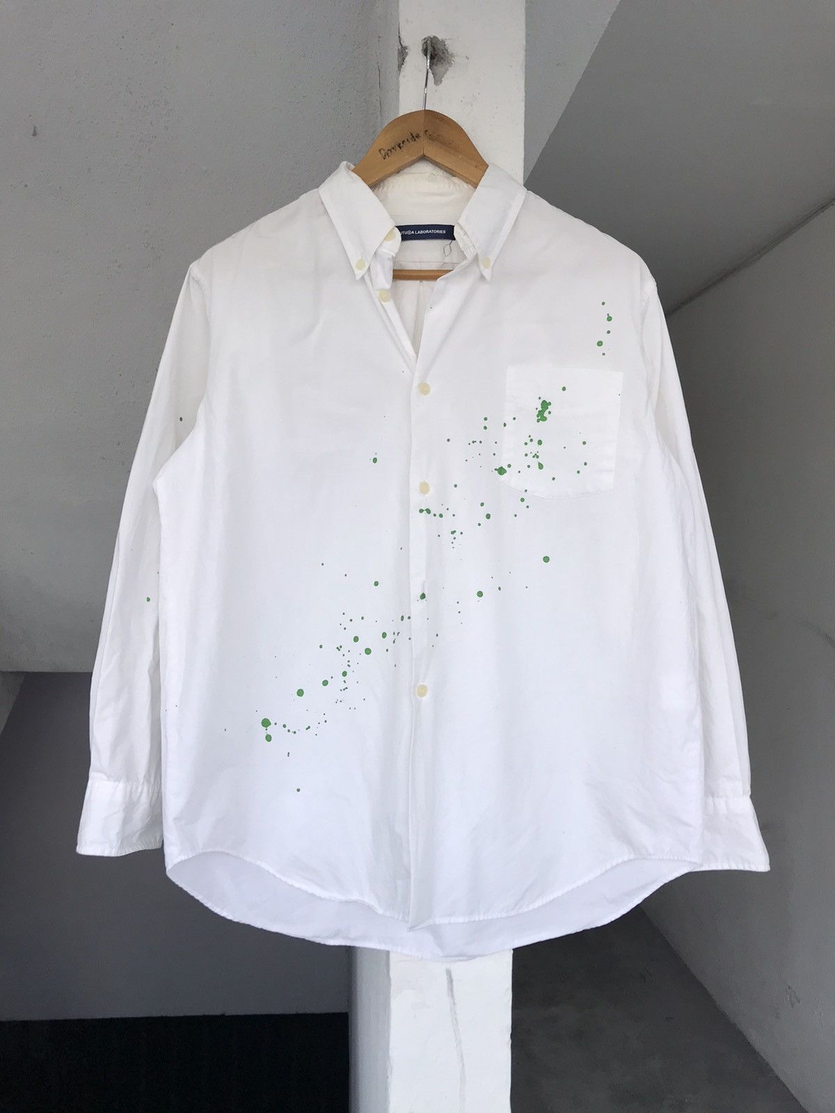 Futura Futura laboratories green Paint Splash Buttonh Up Shirt | Grailed