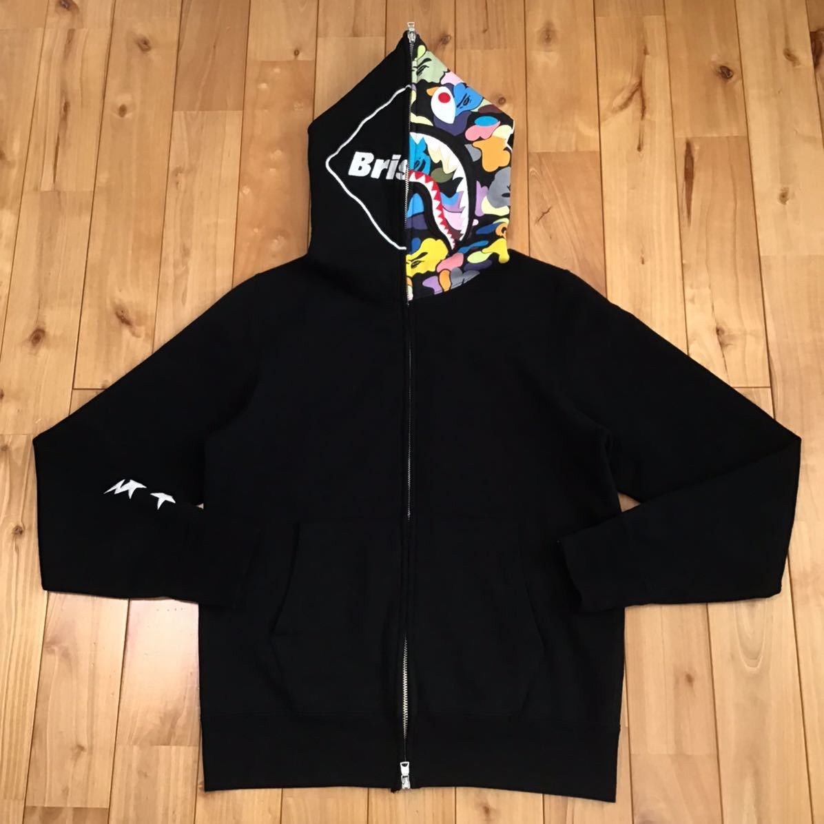 image of Bape × Fcrb Shark Full Zip Hoodie Multi Camo in Black, Men's (Size Small)