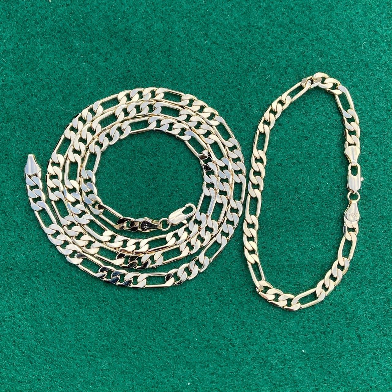 Gold Chain Gold Figaro 24in 6mm and Bracelet Set