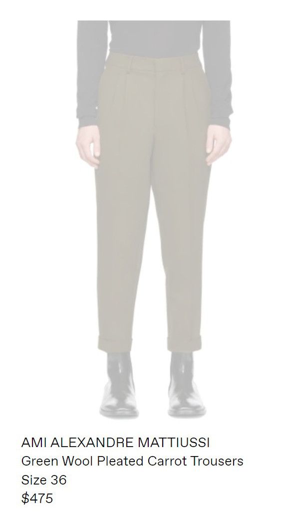 AMI AMI Green Wool Pleated Carrot Trousers Size US 30 / EU 46 - 8 Thumbnail