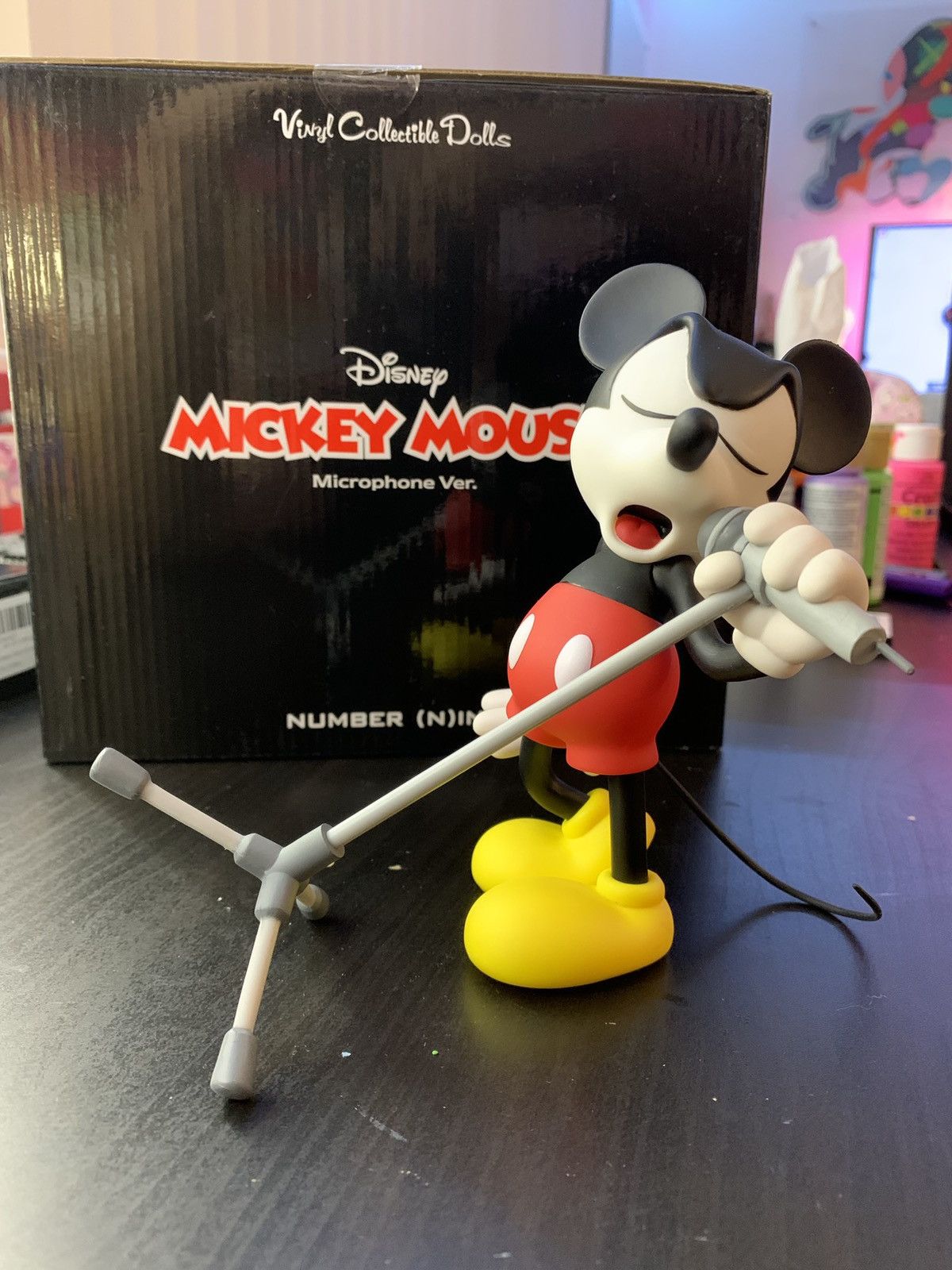 image of Disney x Medicom Toy Mickey N(N) Vcd Figure Microphone Number Nine Vinyl in Black, Men's