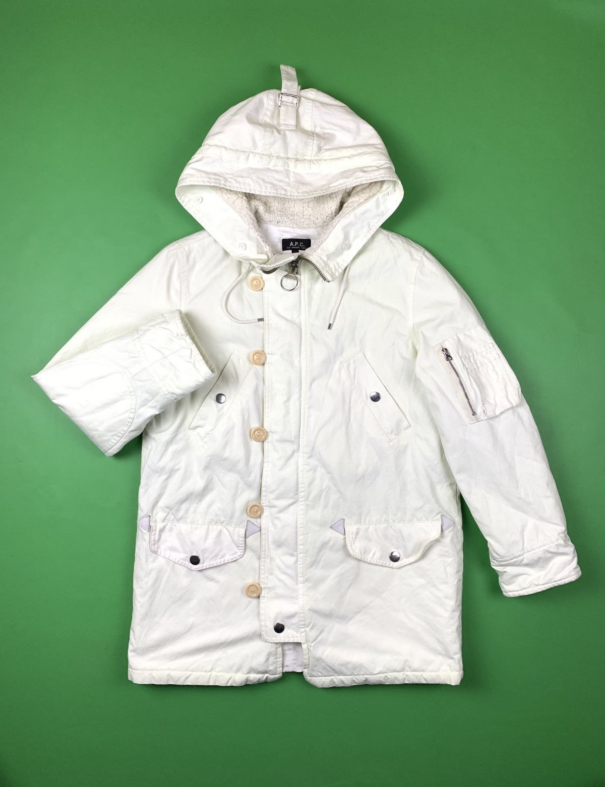 image of A P C Mens White Winter N-3B Parka Jacket (Size Small)