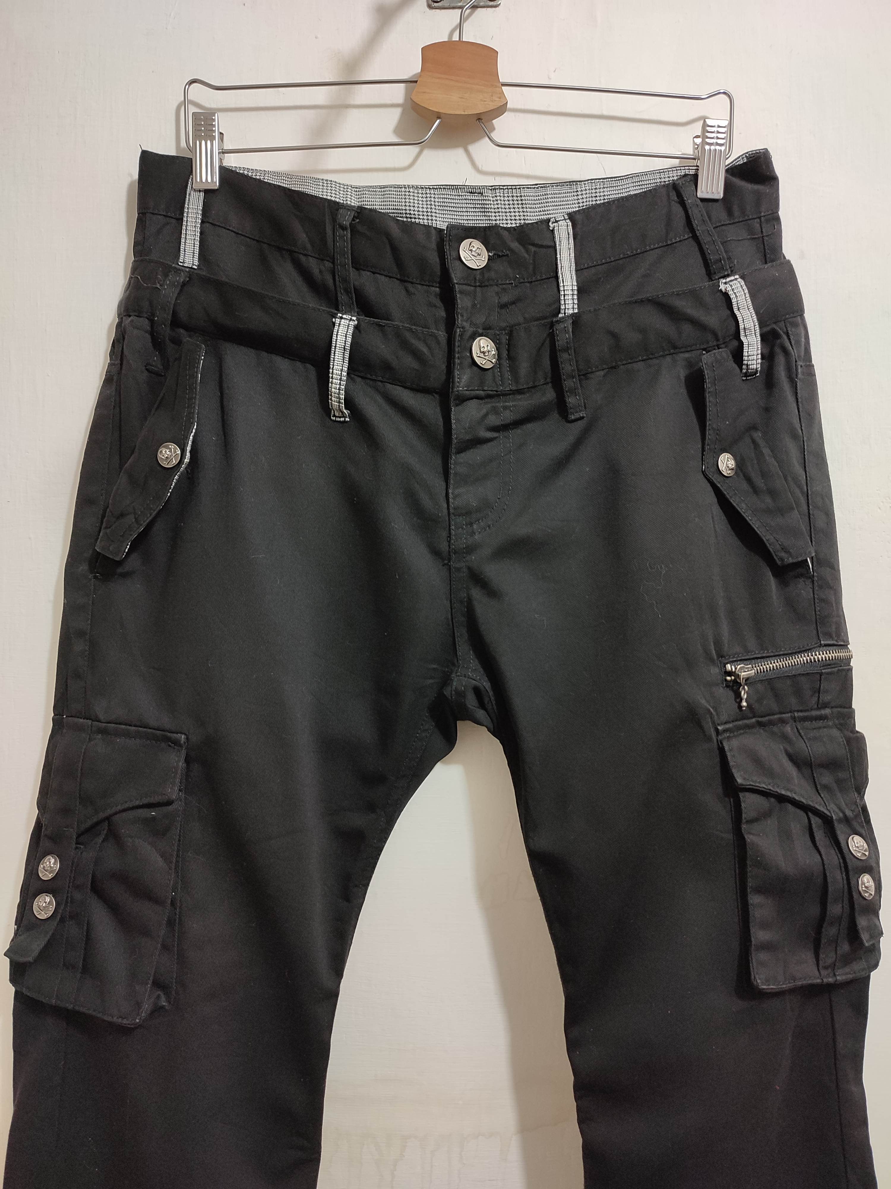 Japanese Brand 🔥Doublefocus doubleWaist Cargo Skull Button Punk Pants Size US 33 - 6 Thumbnail