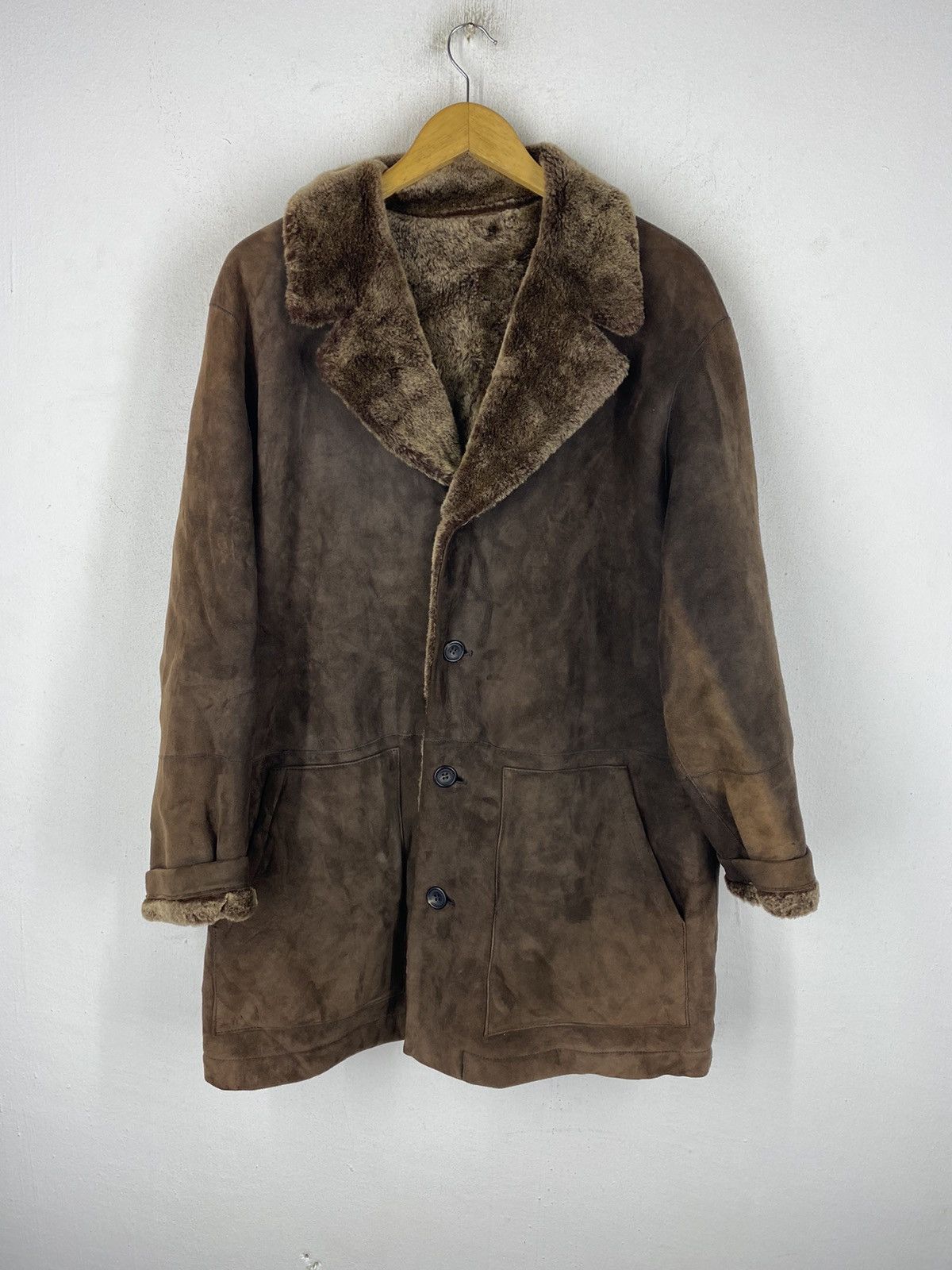 image of Mila Schon Leather Mink Fur Top Coat in Brown, Men's (Size Large)