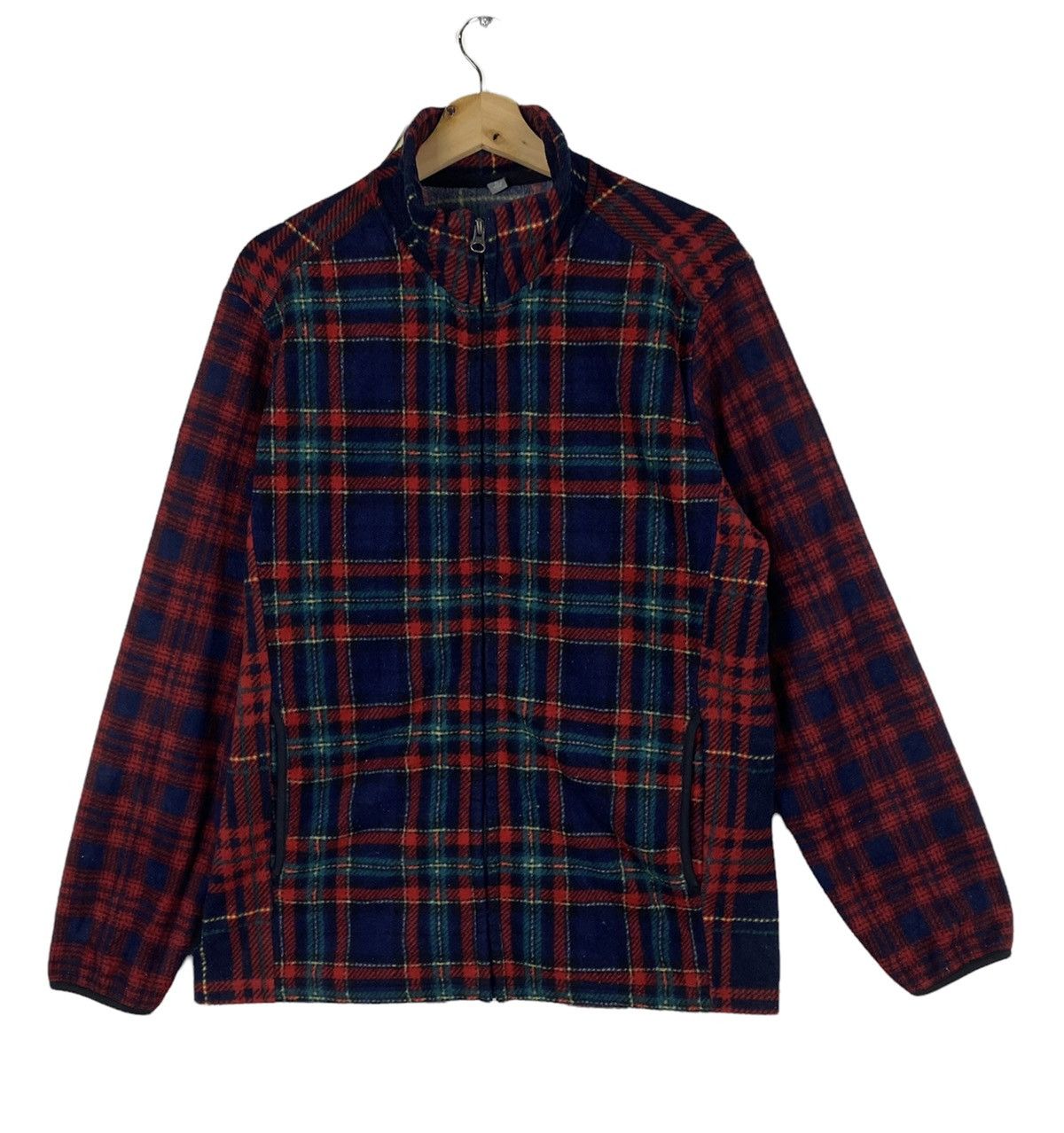 image of Offer Vintage Fleece Checkered Sweater Jacket By Uniqlo, Men's (Size XL)
