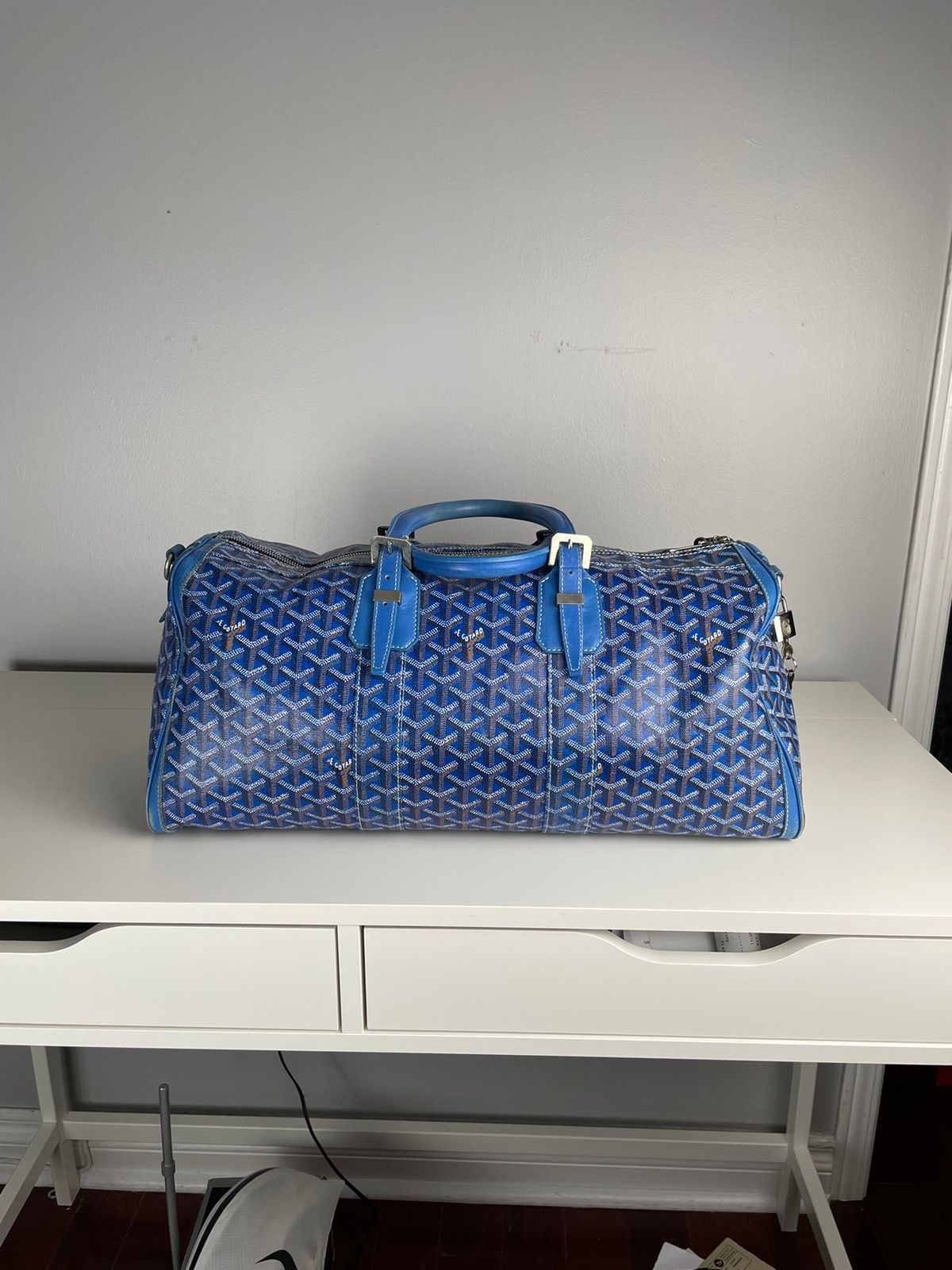 Goyard Croisiere 50 Duffle Travel Bag Navy Blue Carry On Gym Weekend Luggage