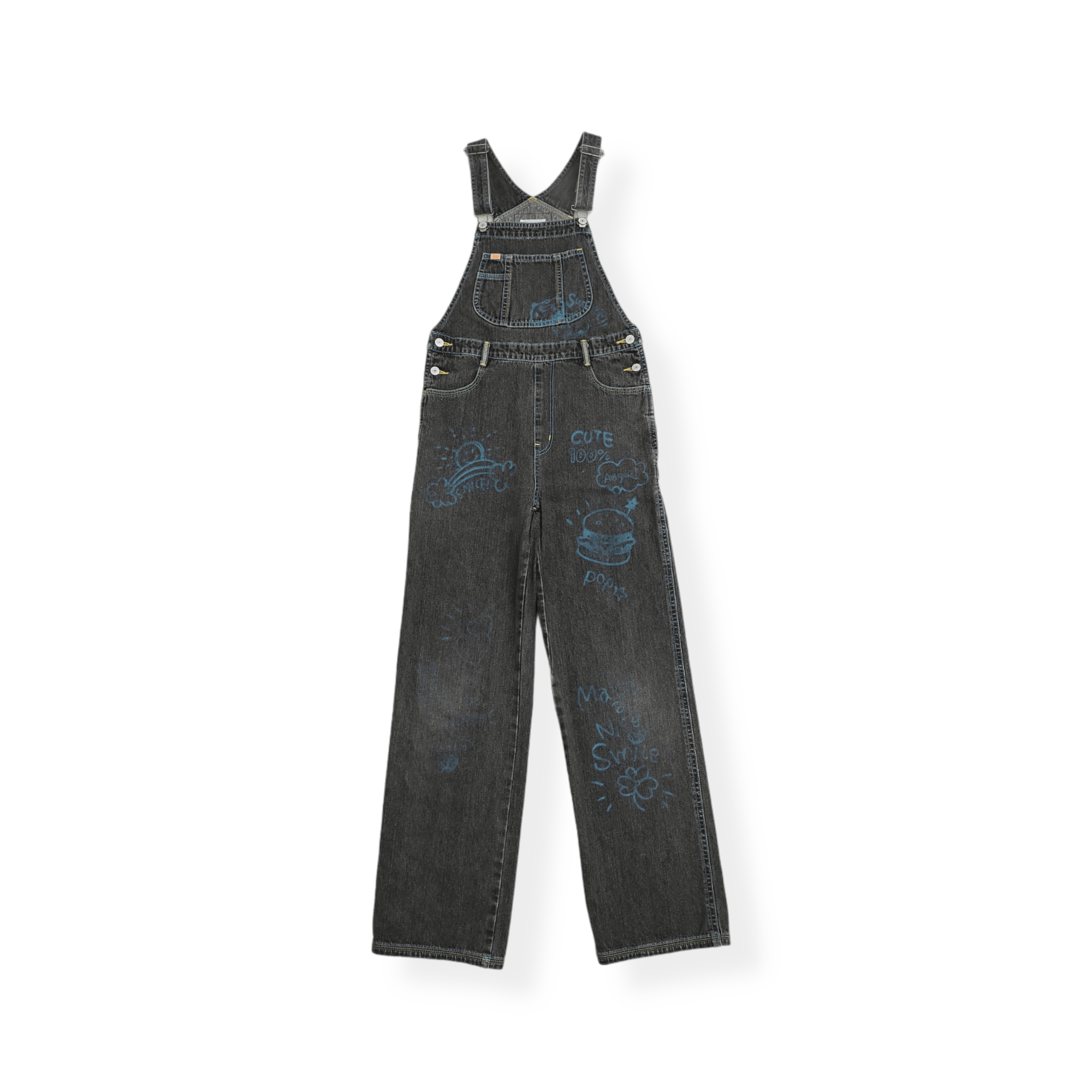 image of 1990X Clothing x Archival Clothing Archive 1990's Angel Blue Painter Denim Waistband Overalls in Ra