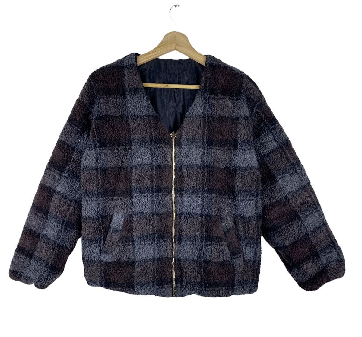 Vintage Marble Waltz Deep Pile Checkered Reversible Jacket