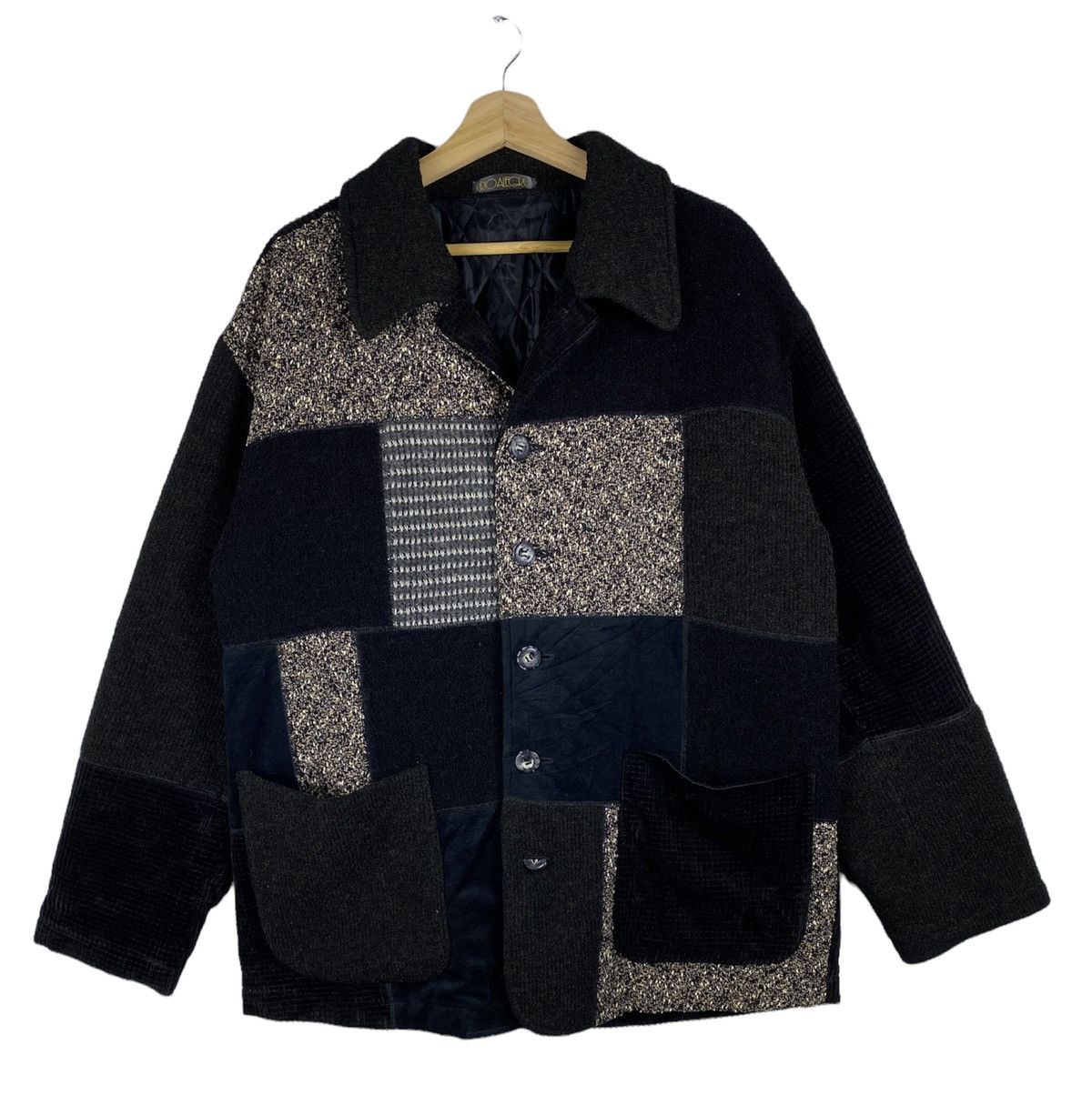 image of Avant Garde Gone Vintage Prio Alegre Patchwork Button Up Knit Jacket, Men's (Size Medium)