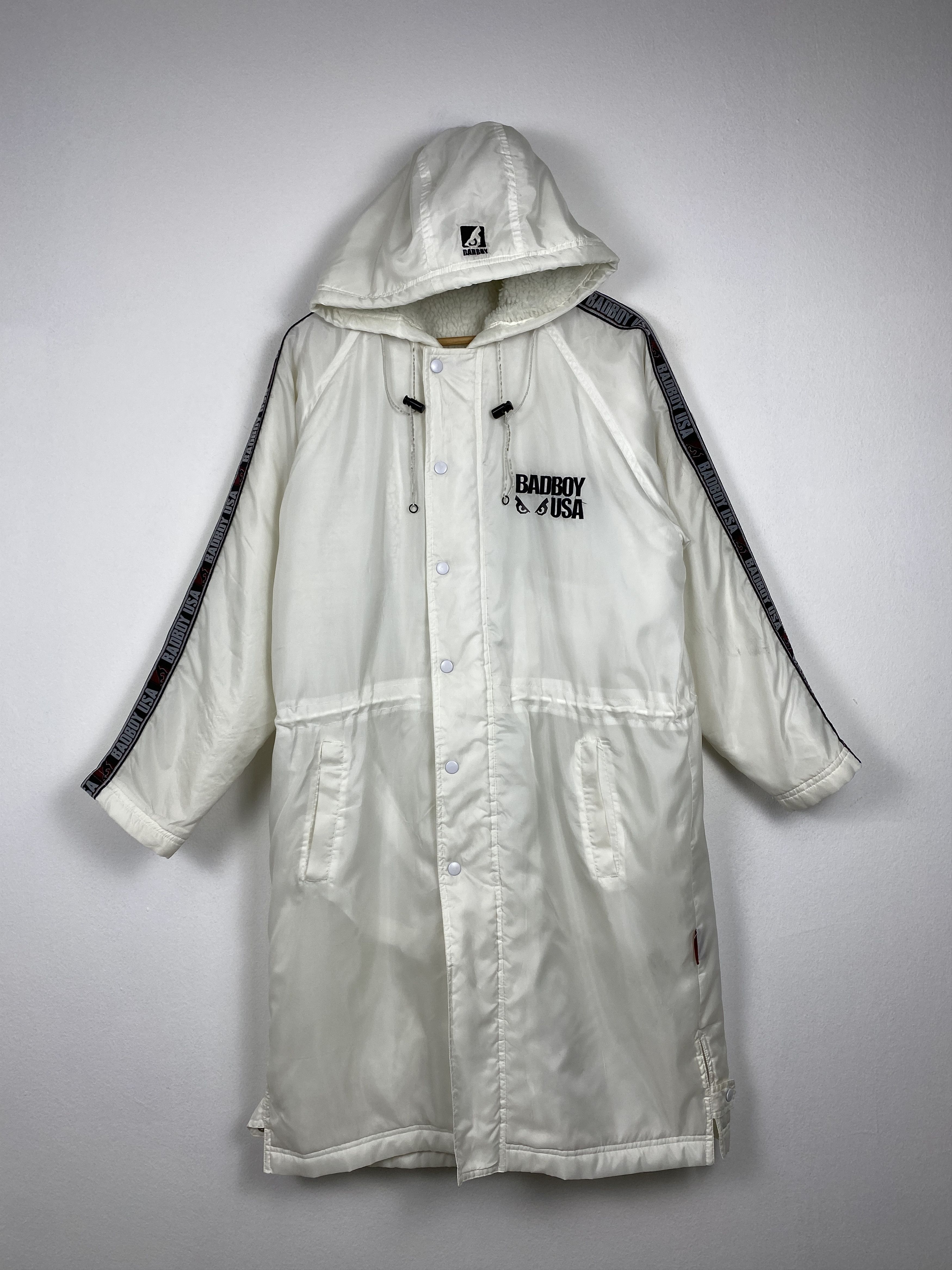 image of Made In USA x Vintage Bad Boy Usa Big Logo Hoodiesherpa Lining Long Jacket in White (Size Small)