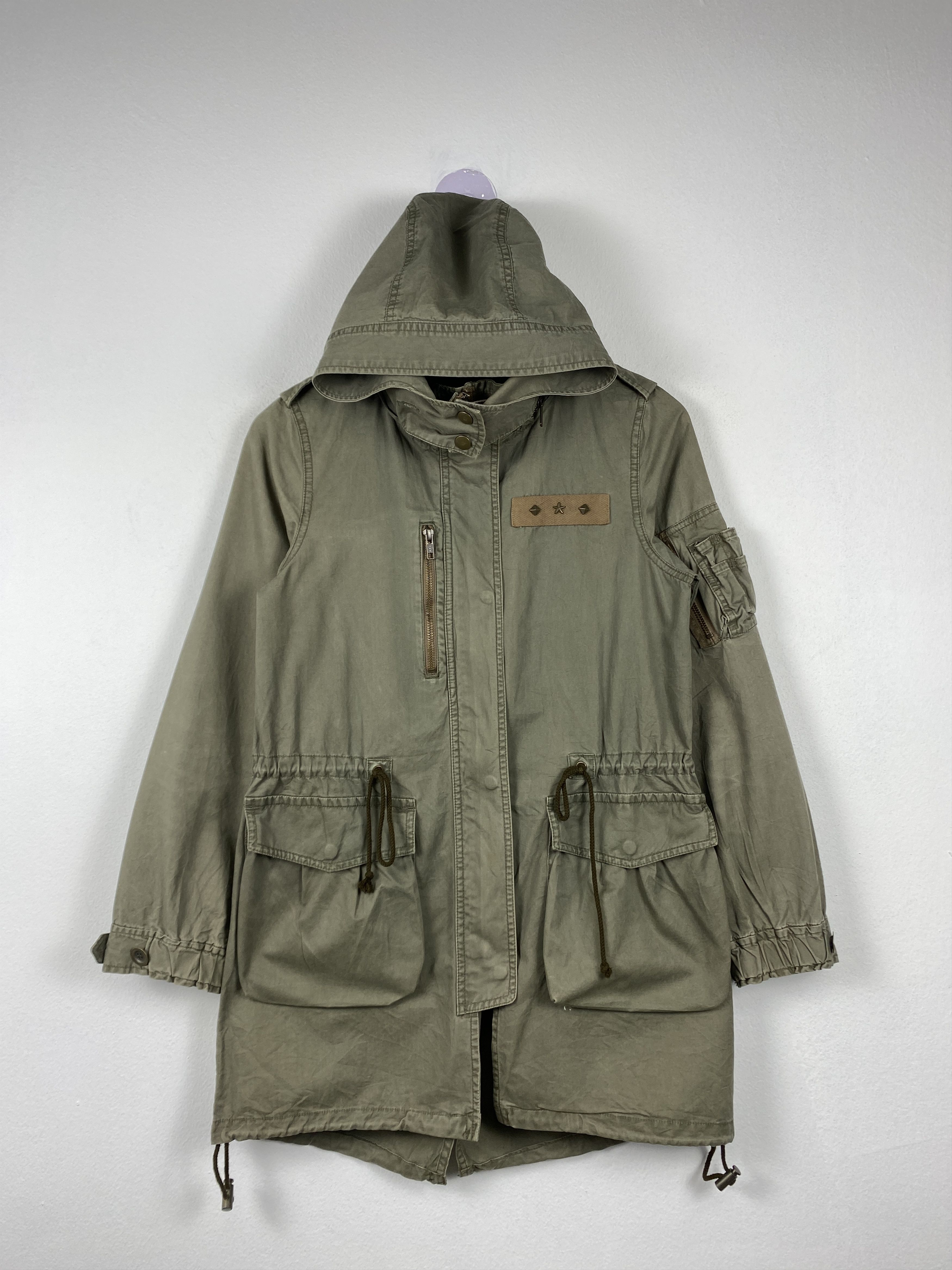 image of Vintage Purple And Yellow Hoodie Zip Up Parkas Jacket in Miltary Green, Men's (Size Small)
