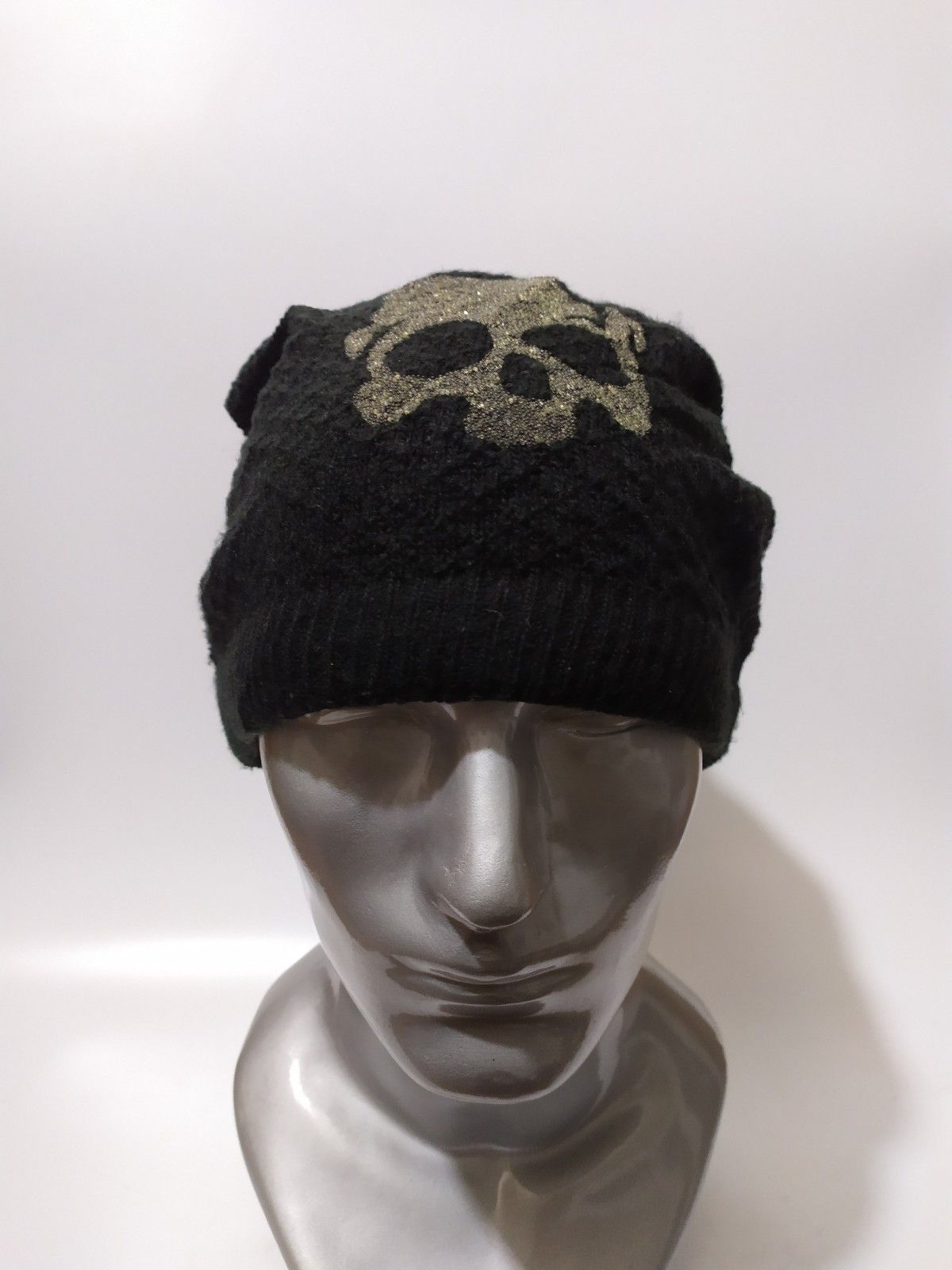 image of Avant Garde 08 Japanese Skull Beanie Punk Bondage Reversible Hats in Black Green, Men's