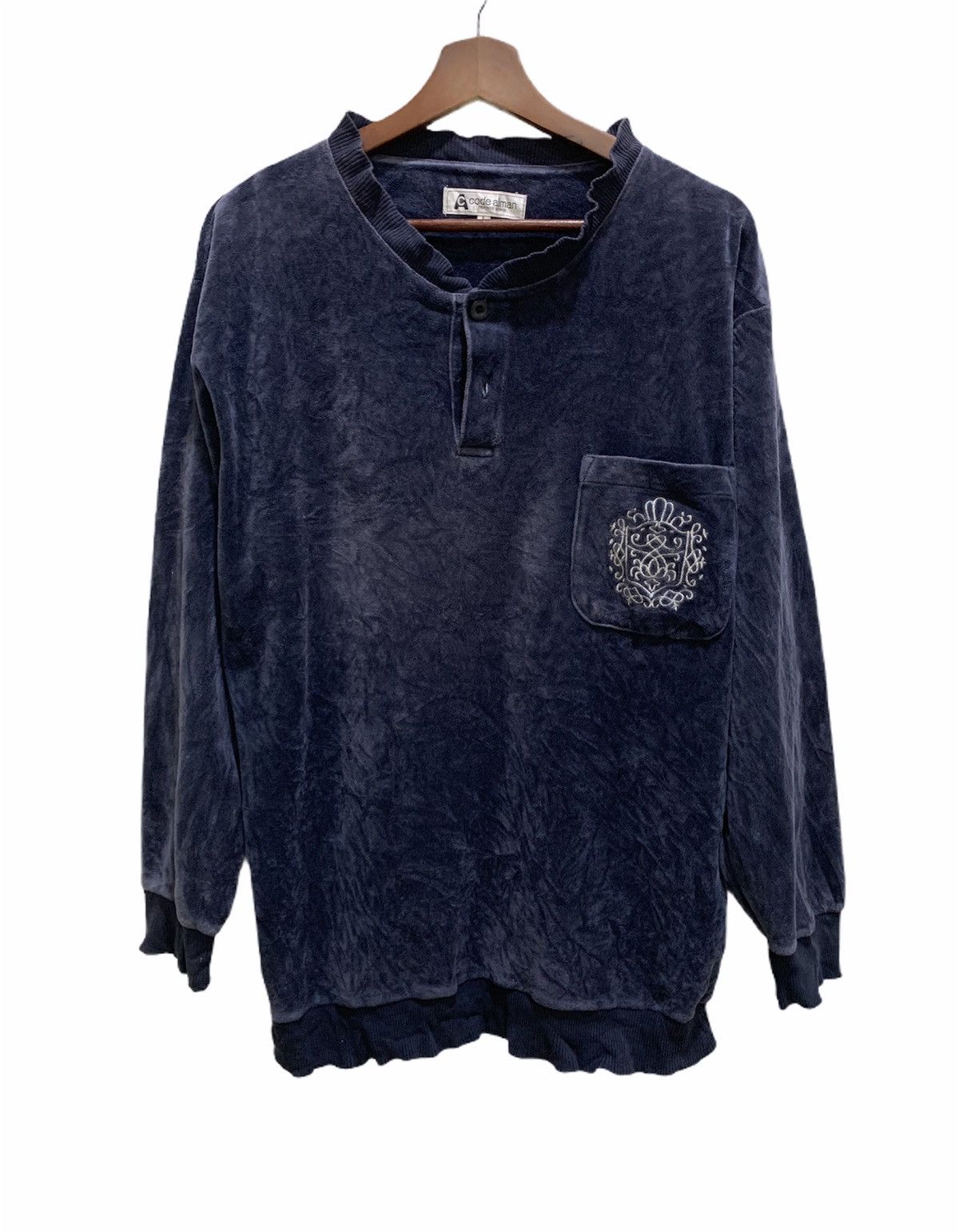 Designer × Velvet CODE ALMAN Vintage 90s Embroidery BigLogo Velvet Sweatshirt Size US L / EU 52-54 / 3 - 1 Thumbnail