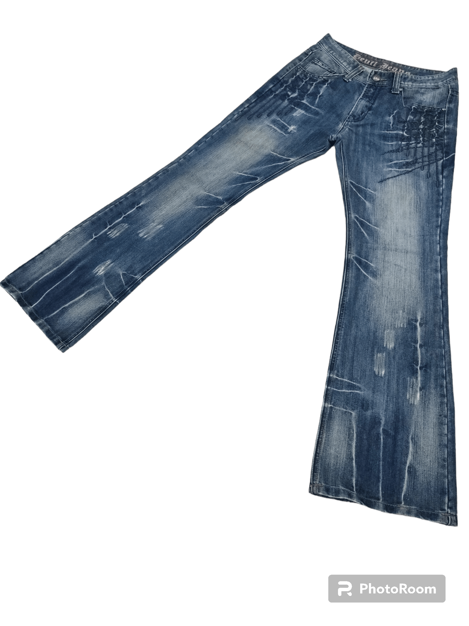 image of Hysteric Glamour x If Six Was Nine Devil Jeans Thunder Whiskers Flare Denim in Blue Denim (Size 29)