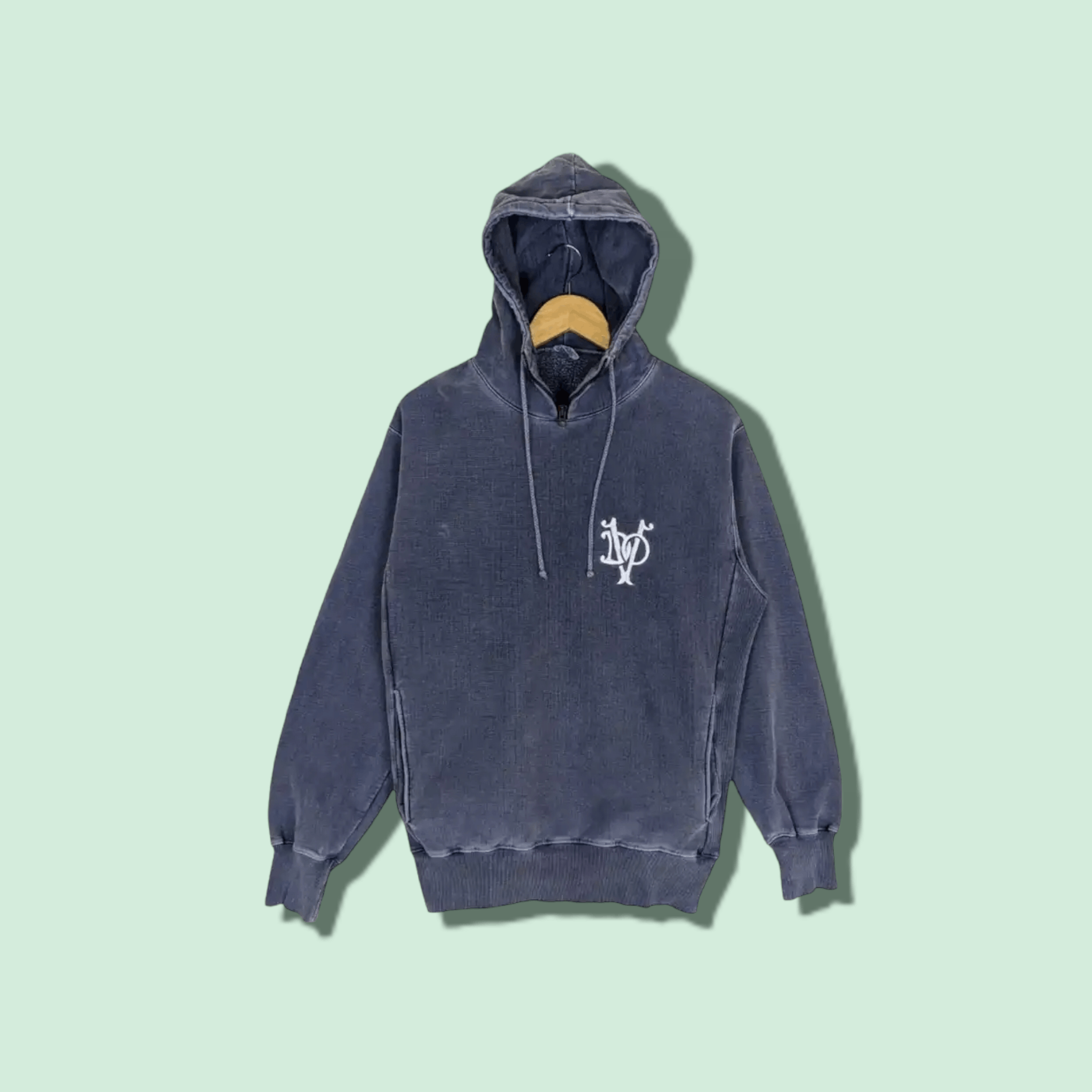 image of Archival Clothing x Devilock Distressed Jeans Denim Style Hoodie in Blue Distressed (Size Medium)