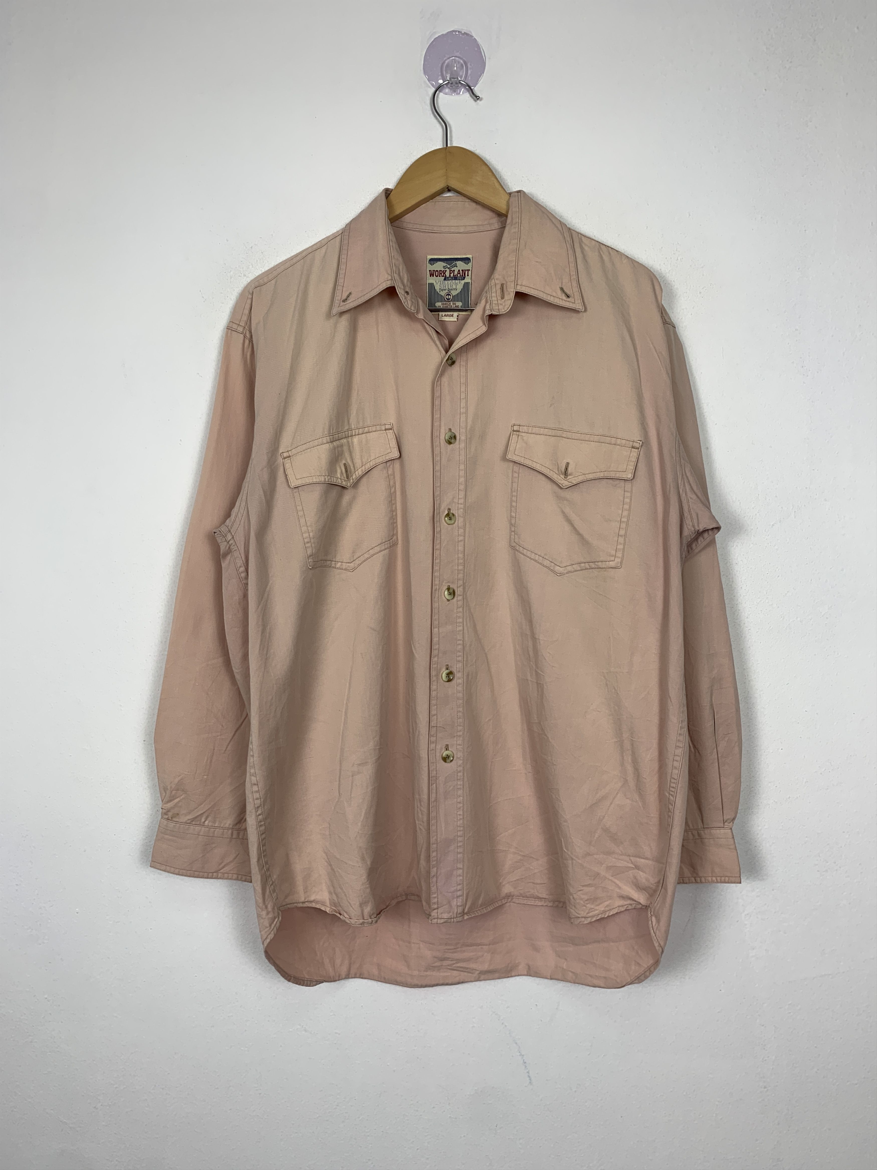 image of Vintage Work Plant Button Up Shirts in Light Pink, Women's (Size 2XL)