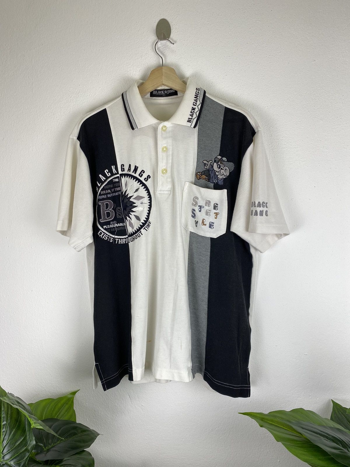 image of Vintage Black Gang Polo in Black/White, Men's (Size Large)