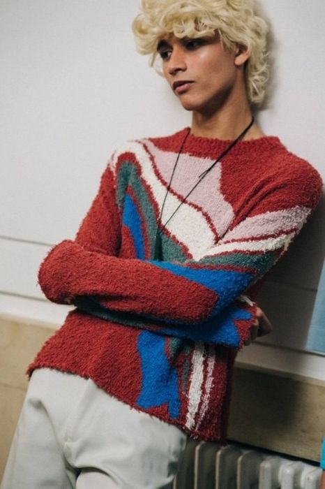 Kiko Kostadinov 00052018 Red Delva Intarsia Knit Sweater | Grailed