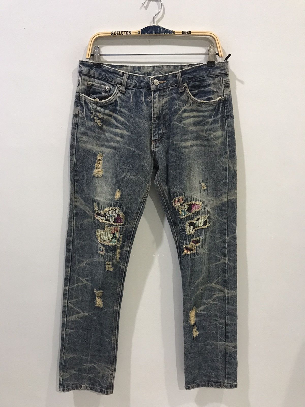 image of Distressed Denim Playchess Japan Distressed Boro Style Kapital Like Denim in Faded Denim (Size 31)