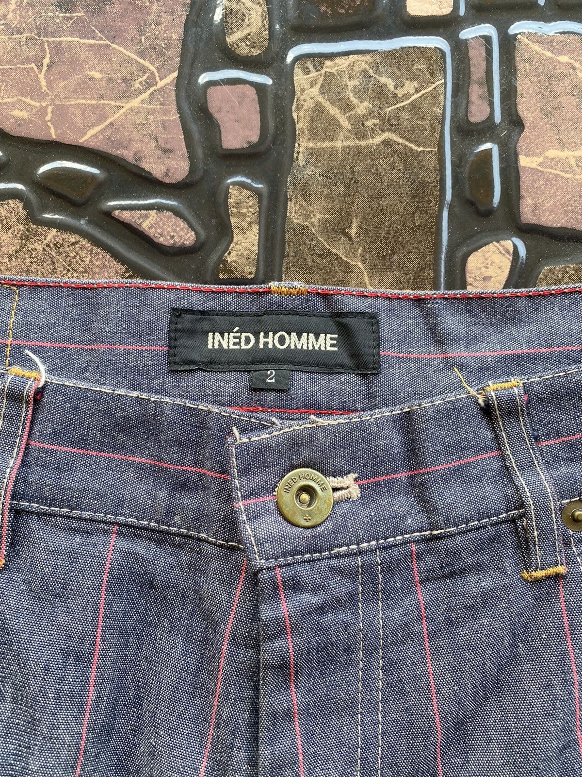 Japanese Brand 💥RARE💥 INÉD HOMME by Yohji Yamamoto Contra Red Line Denim Size US 31 - 4 Thumbnail