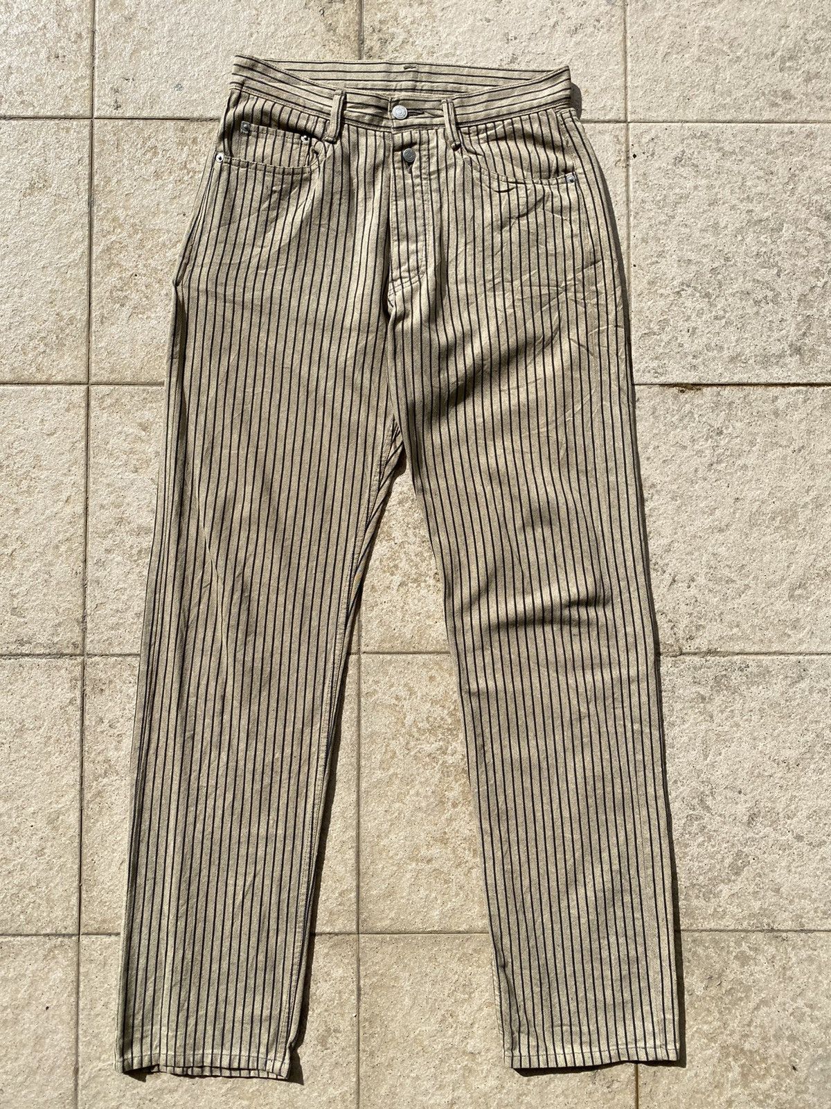 5351 POUR LES HOMMES × Japanese Brand 💥Vintage 90s 5352 POUR LES HOMMES Hickory Stripes Beige Size US 30 / EU 46 - 10 Thumbnail