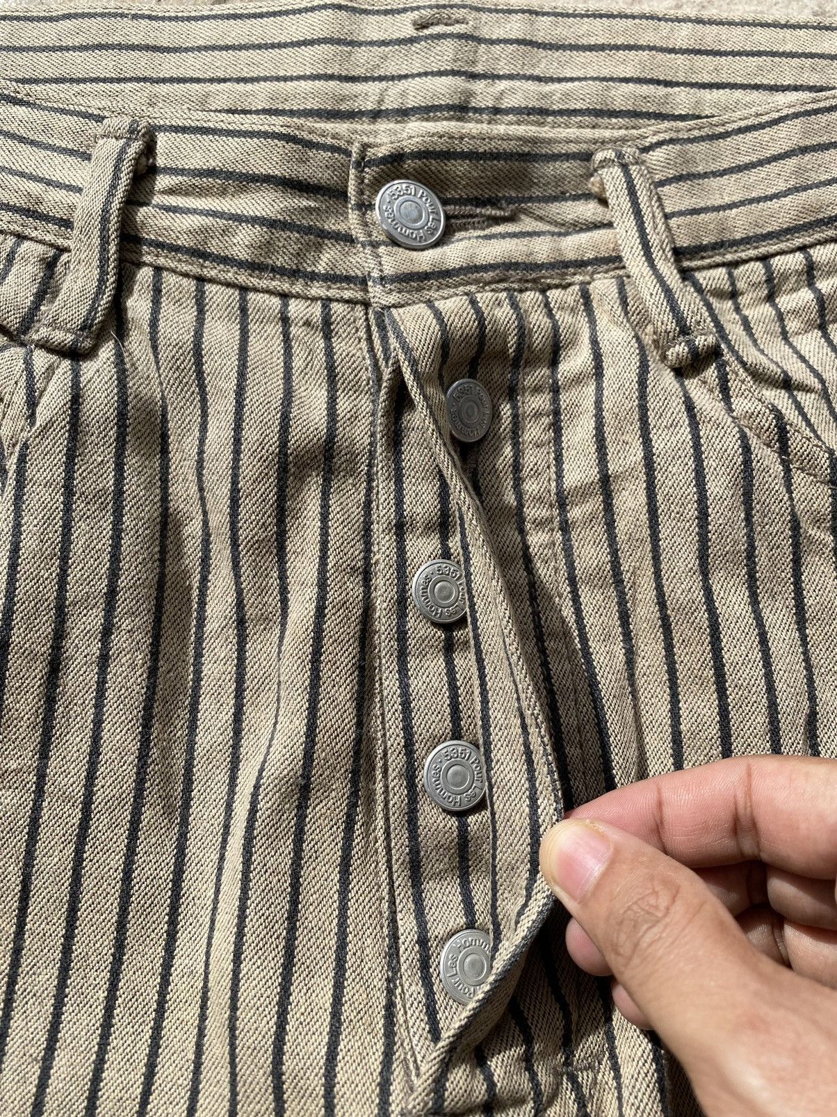 5351 POUR LES HOMMES × Japanese Brand 💥Vintage 90s 5352 POUR LES HOMMES Hickory Stripes Beige Size US 30 / EU 46 - 3 Thumbnail