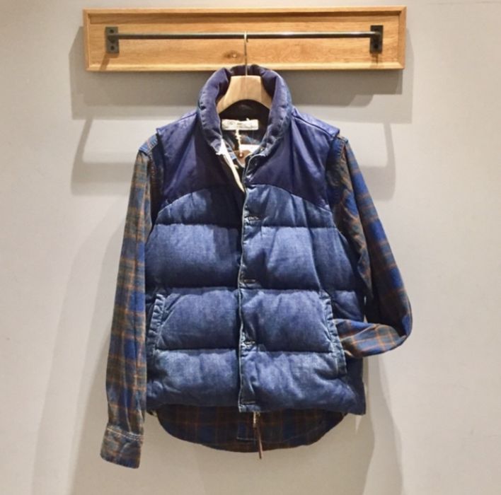 Beams Plus Men's 🇯🇵 Remi Relief Leather / Denim Down Vest Sz JPN