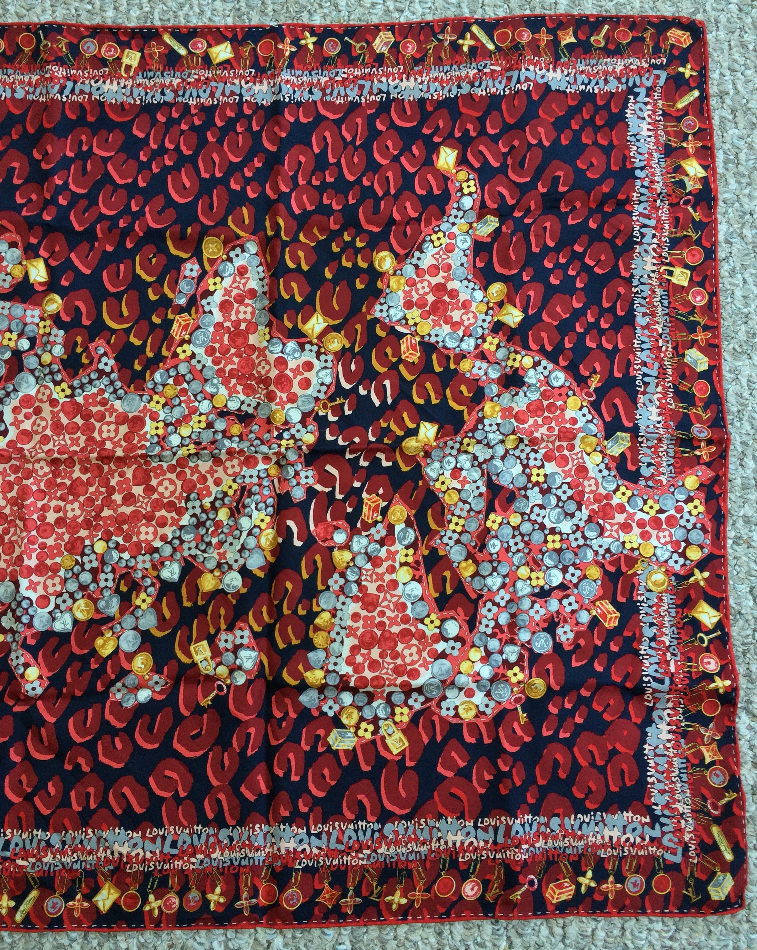 Louis Vuitton × Stephen Sprouse S/S 2008 Vuitton x Sprouse World Map Graffiti Silk Scarf Size ONE SIZE - 3 Thumbnail