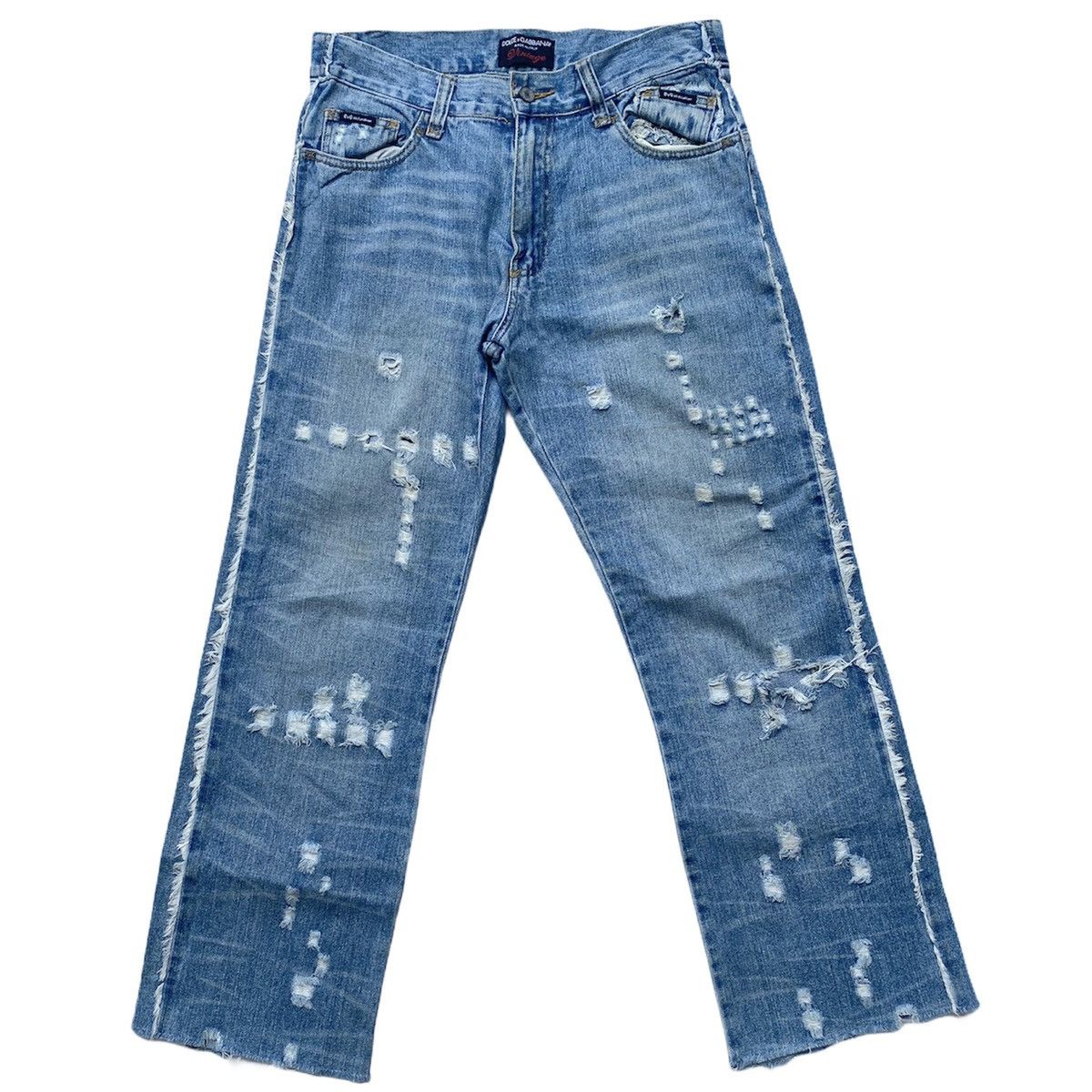 image of Dolce Gabbana Distressed Denim in Blue, Men's (Size 33)