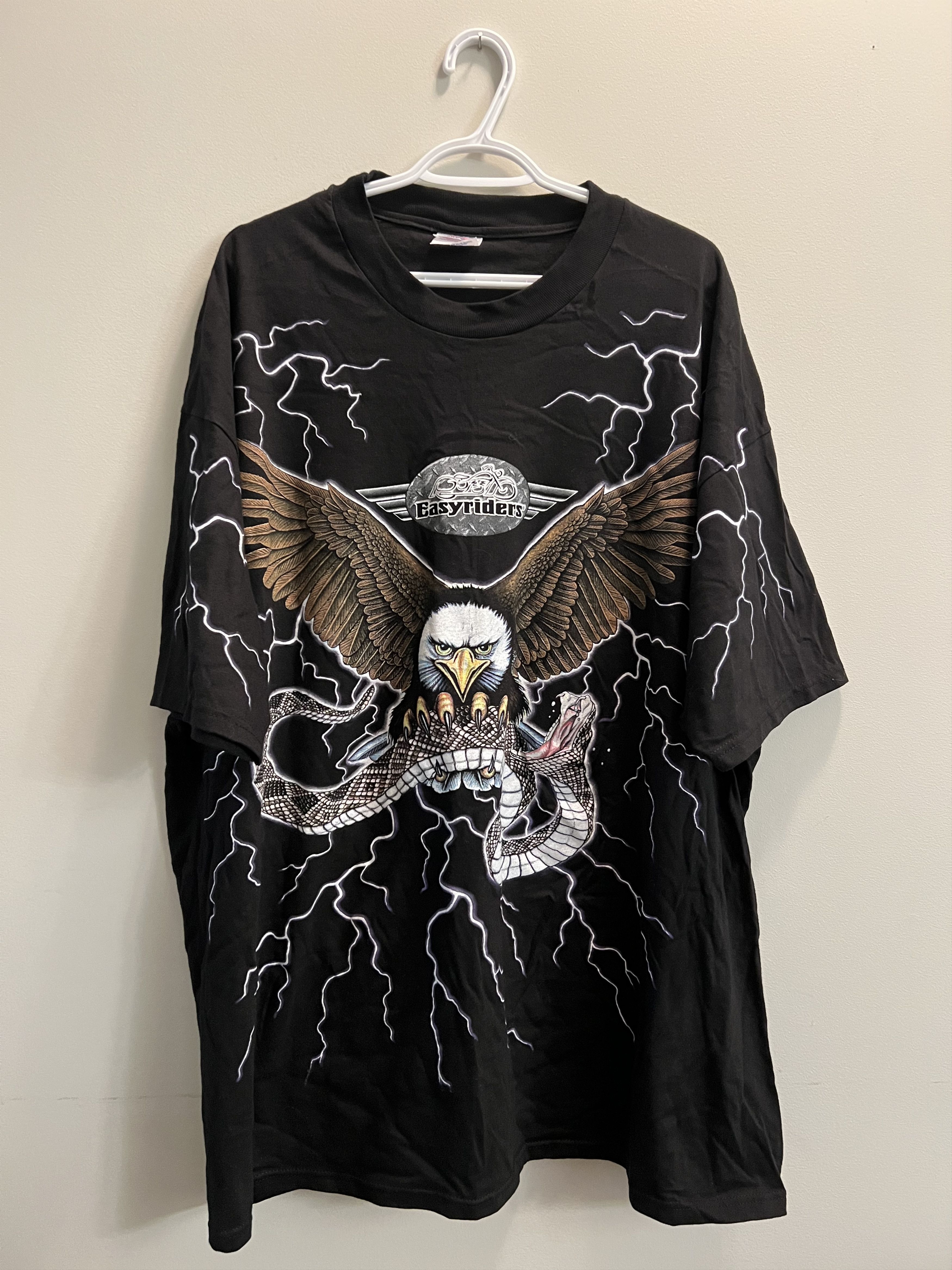 image of Harley Davidson Vintage 1990's Easy Riders Lightning Eagle Celebrity Worn in Black, Men's (Size 2XL