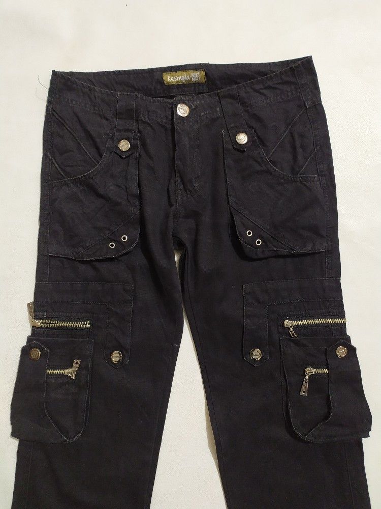 Japanese Brand 🔥Kasonglu Cargo Multipocket Bondage punk Black Pants Size US 29 - 7 Thumbnail