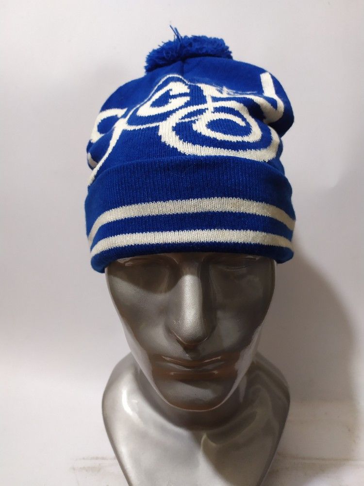 image of Vintage Stussy Beanie Big Logo Nice Design Hat in Blue, Men's
